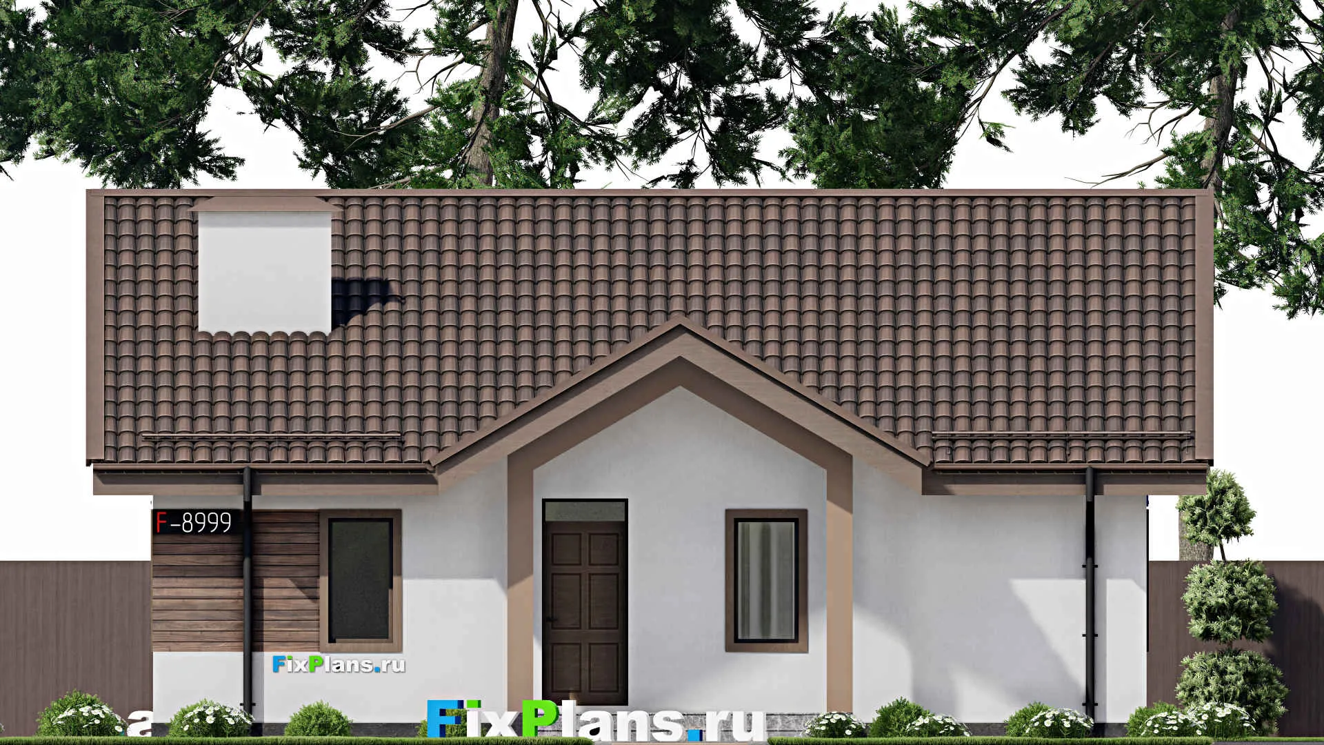 F-8999 - Проект одноэтажного дома 11 на 12, площадью 90 м² с 3 спальнями