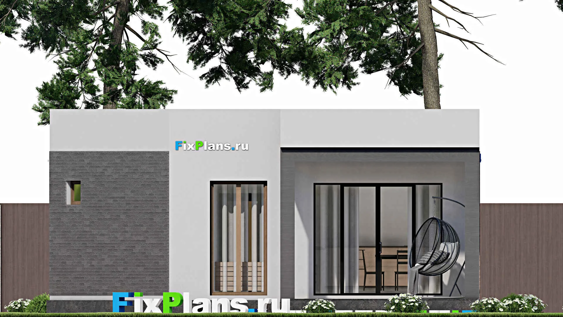F-6569 - Проект одноэтажного дома 9 на 11, площадью 90 м² с террасой и 2 спальнями