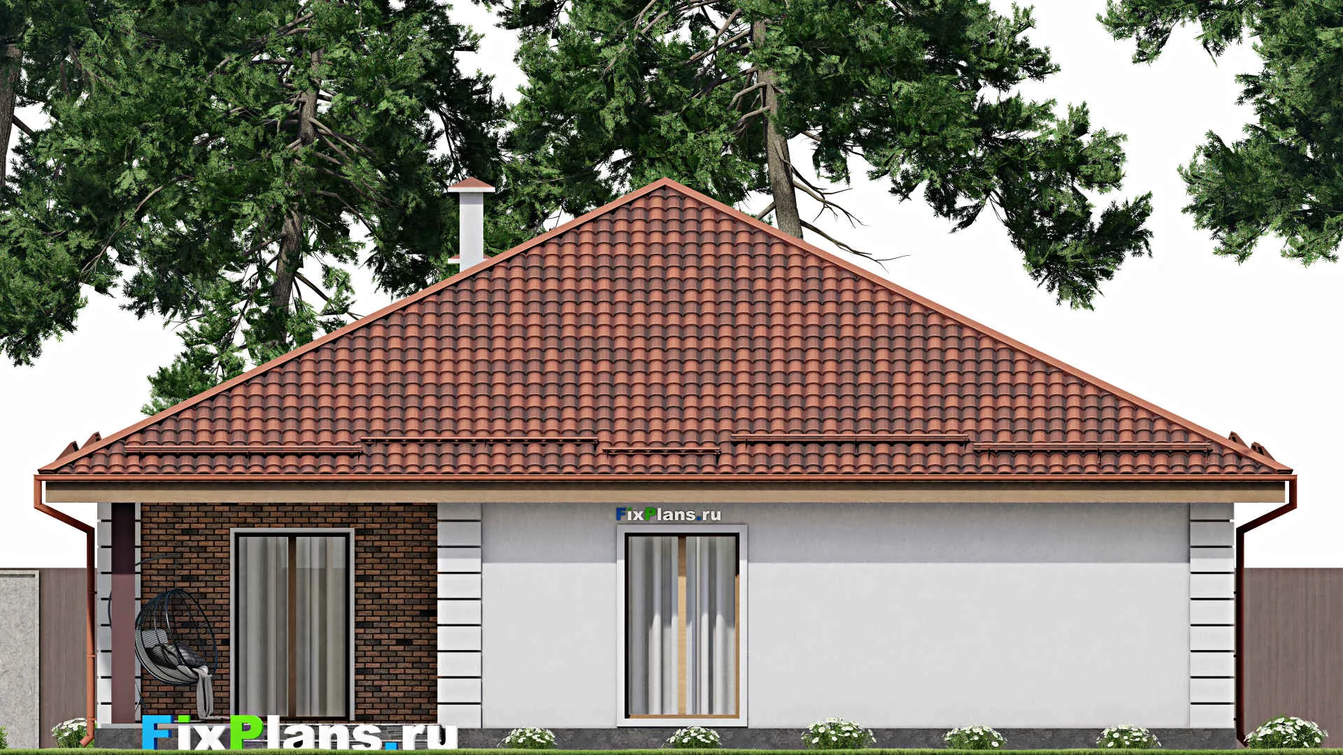 F-9233 - План одноэтажного дома 15 на 15, площадью 170 м² с террасой и 4 спальнями