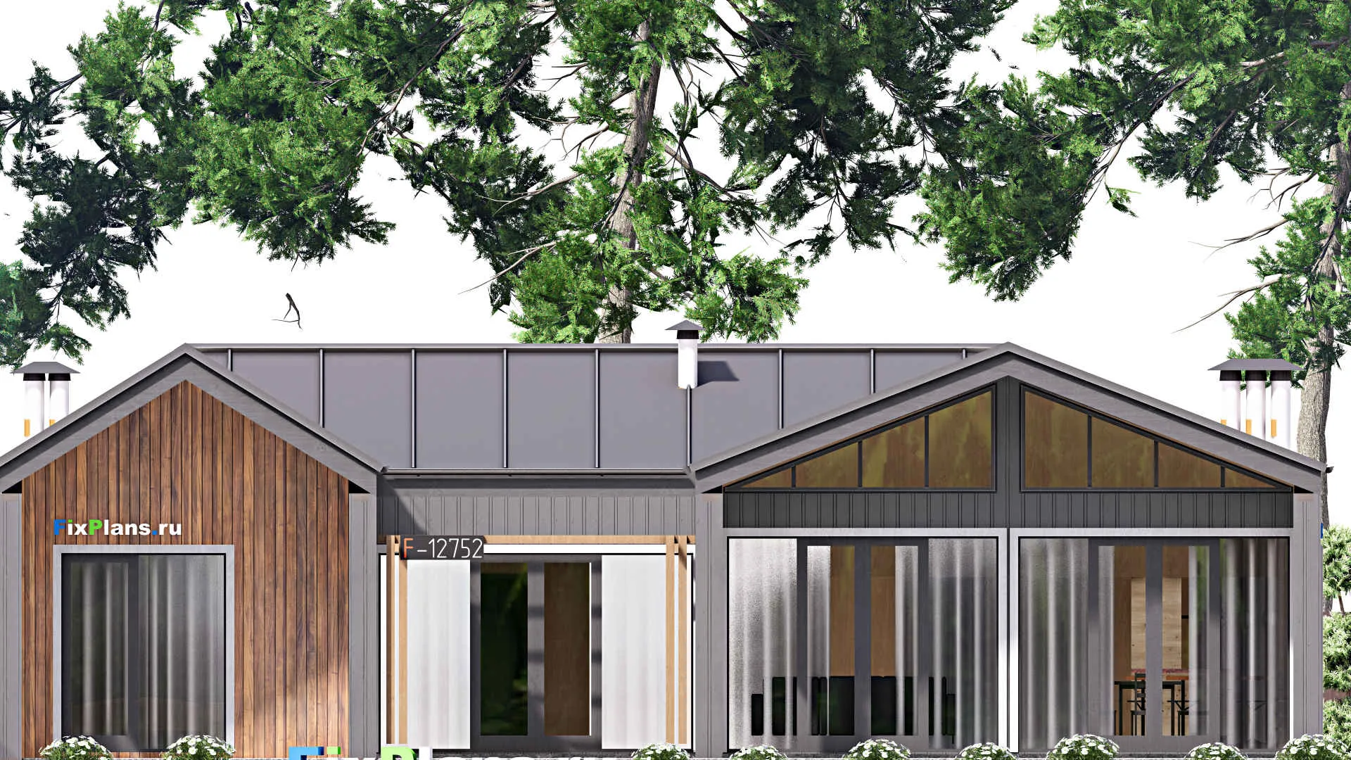 F-12752 - Проект одноэтажного дома 16 на 16, площадью 190 м² с террасой, баней и 3 спальнями