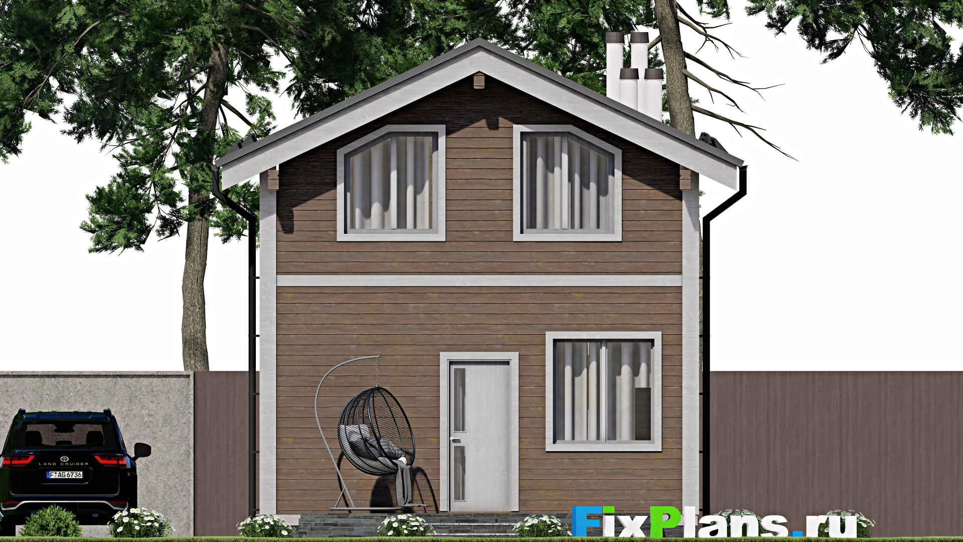 F-12185 - Проект дома с мансардой 6 на 14, площадью 110 м² с террасой и 3 спальнями