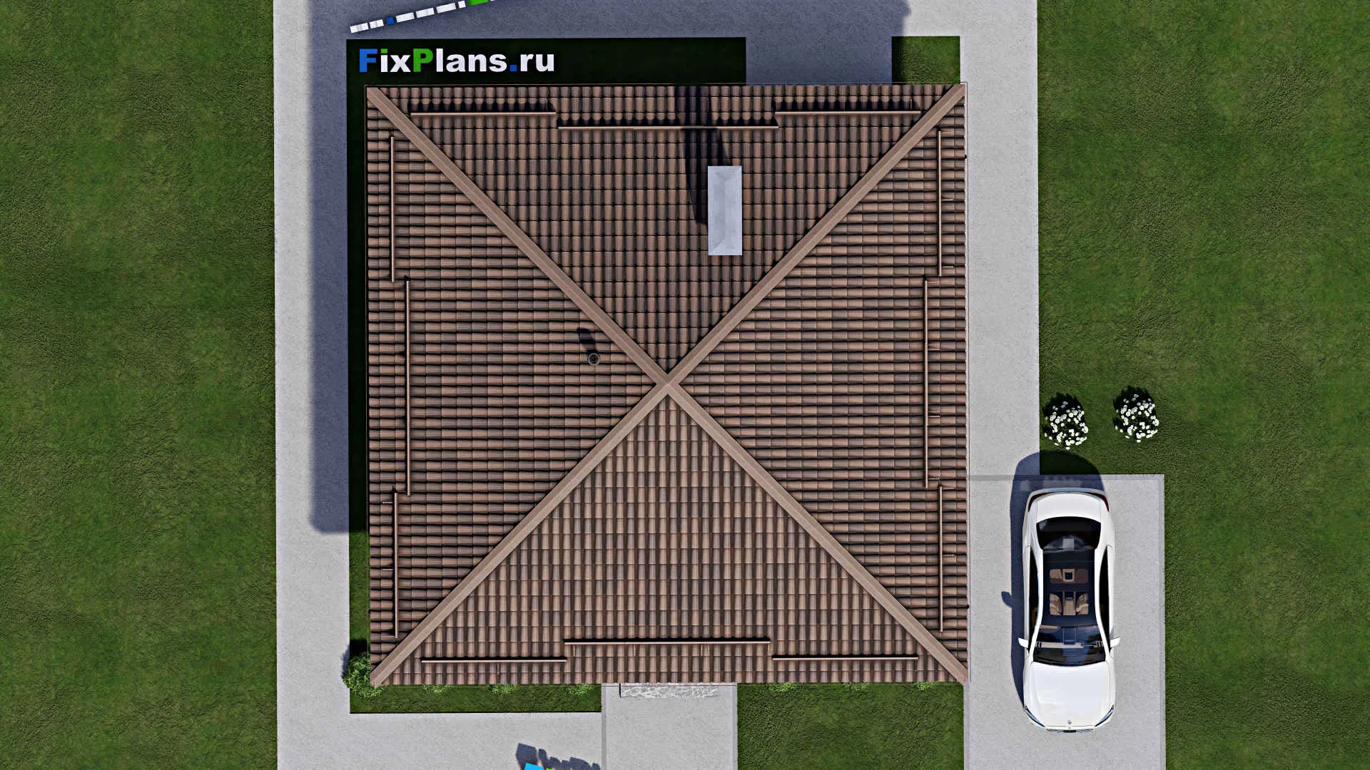 F-9161 - Проект одноэтажного дома 11 на 11, площадью 90 м² с 3 спальнями