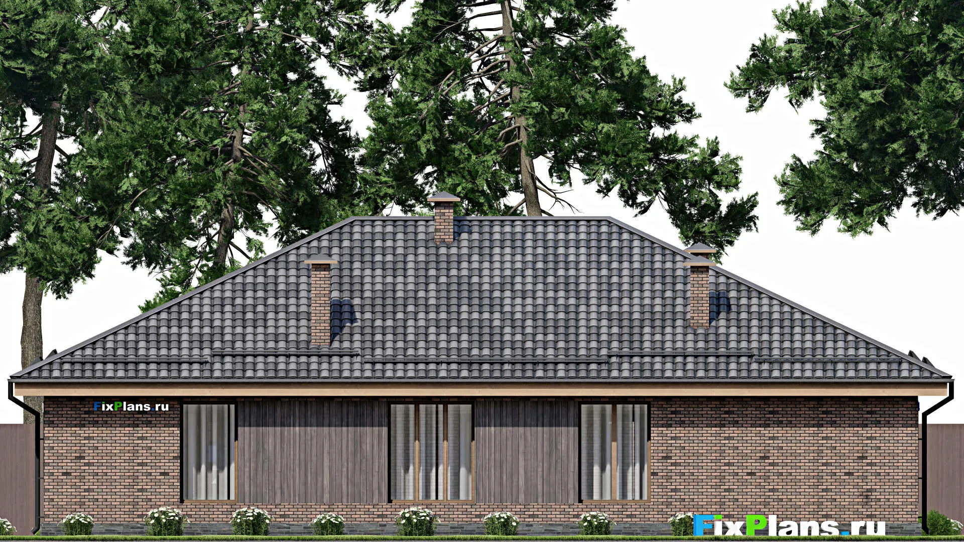 F-10781 - Проект одноэтажного дома 15 на 18, площадью 180 м² с гаражом на 2 машины и 2 спальнями