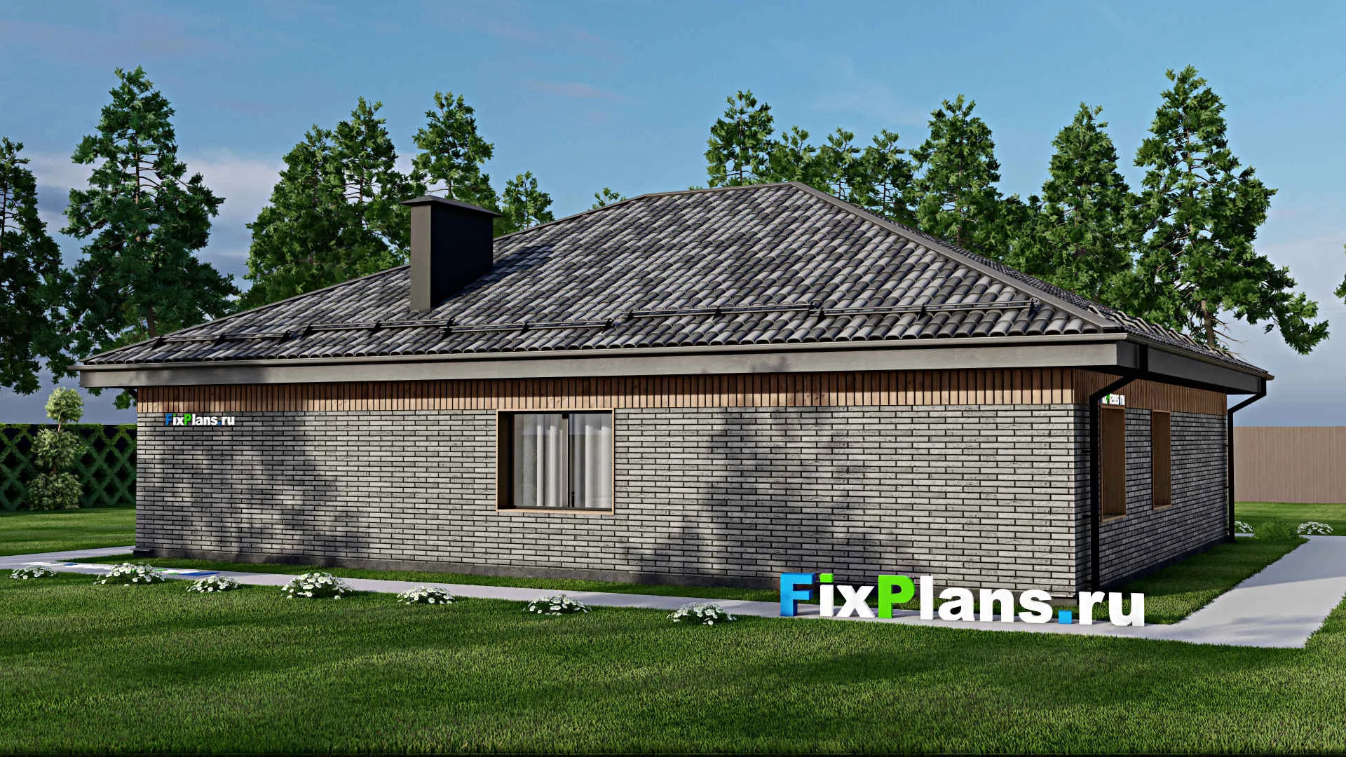 F-7694 - Проект одноэтажного дома 15 на 16, площадью 170 м² с террасой, баней и 3 спальнями