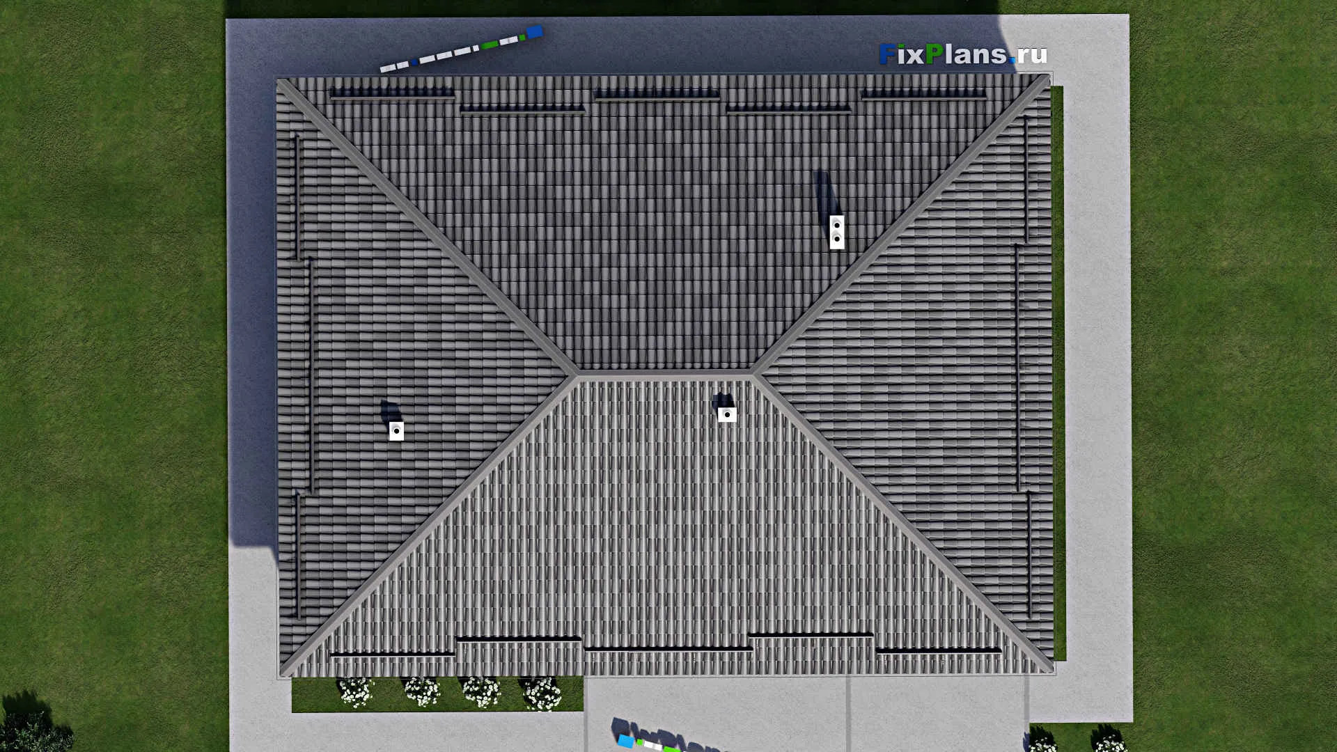 F-3275 - Проект одноэтажного дома 14 на 16, площадью 180 м² с террасой, гаражом на 1 машину и 2 спальнями