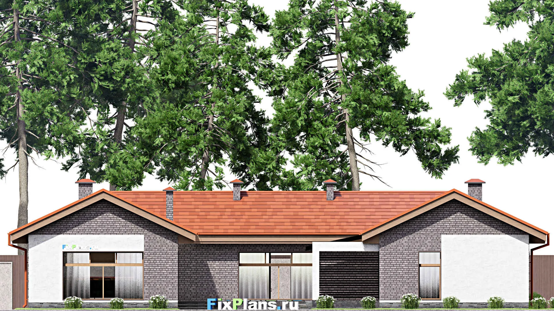 F-13895 - Проект одноэтажного дома 16 на 22, площадью 250 м² с террасой, баней и 3 спальнями