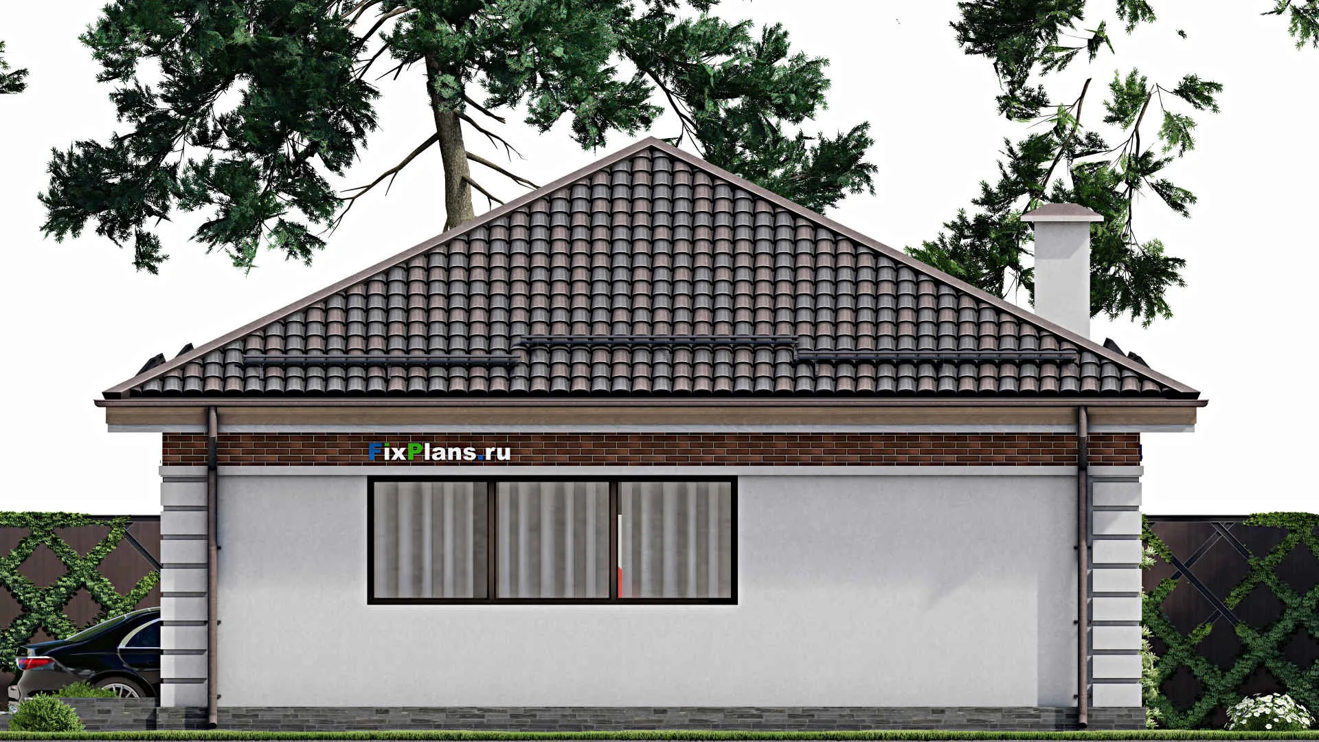 F-6011 - Проект одноэтажного дома 11 на 11, площадью 90 м² с 3 спальнями