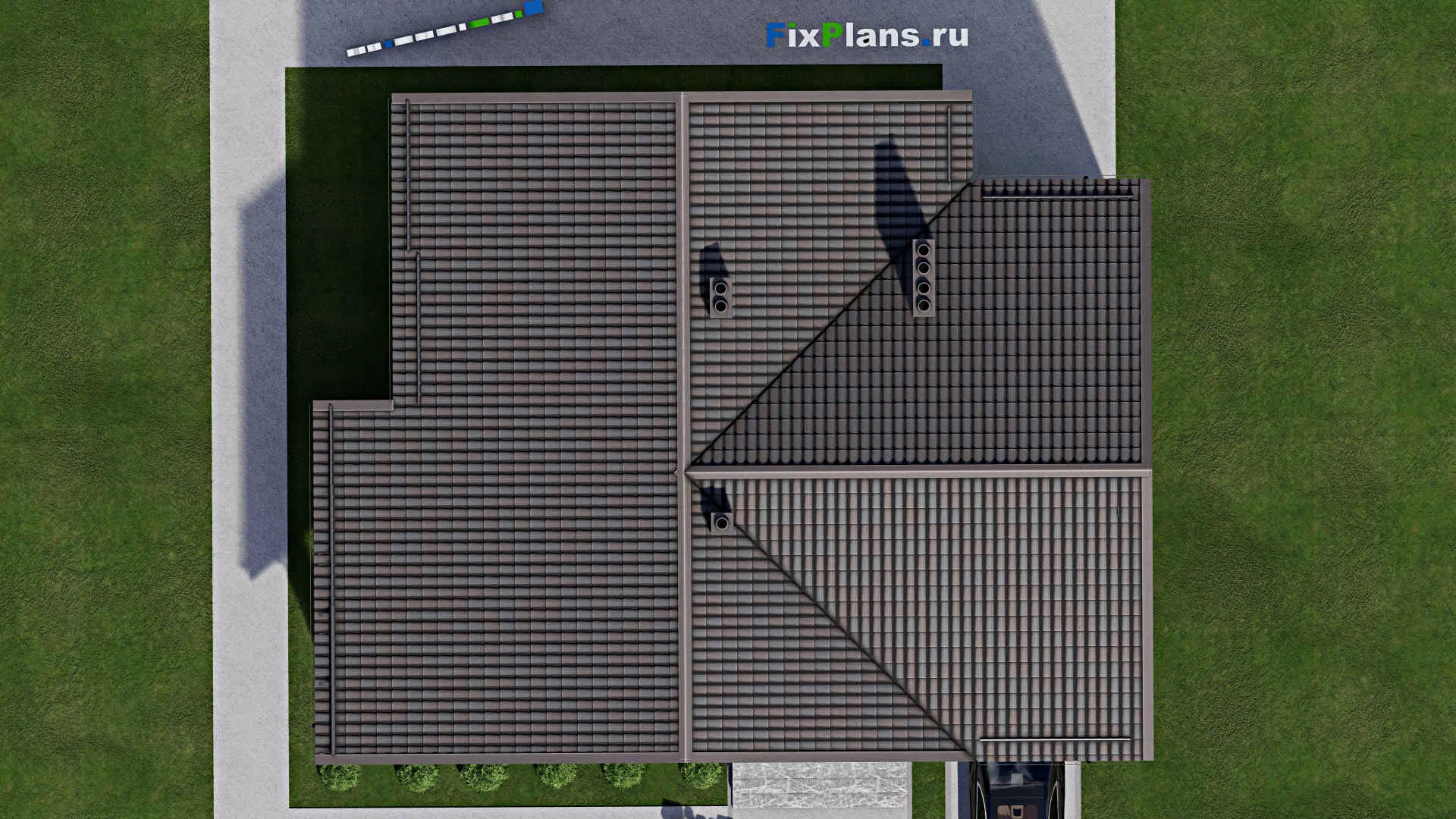 F-8513 - Проект дома с мансардой 13 на 16, площадью 250 м² с террасой, балконом, гаражом на 1 машину и 6 спальнями