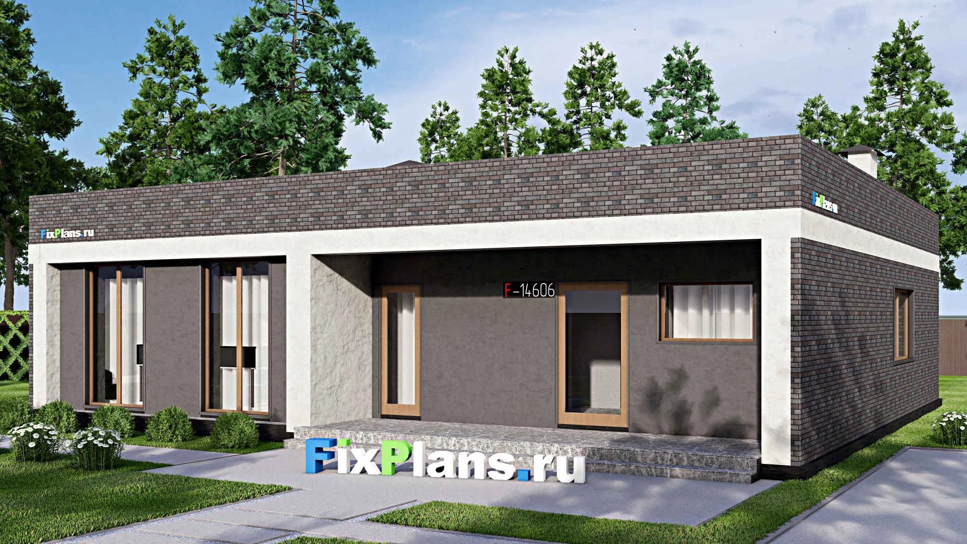 F-14606 - Проект одноэтажного дома 15 на 16, площадью 190 м² с террасой и 3 спальнями