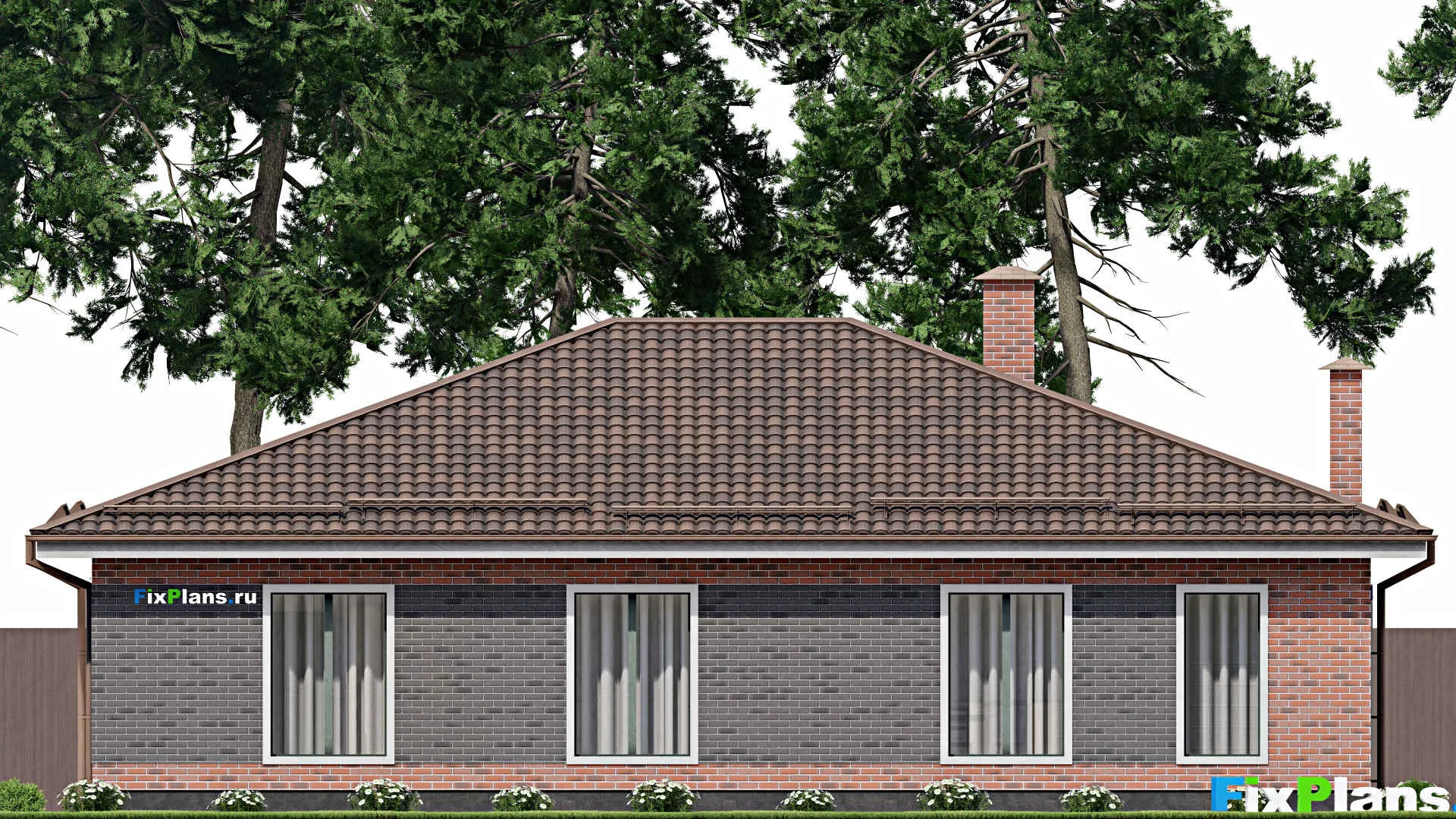 F-10691 - Проект одноэтажного дома 10 на 14, площадью 170 м² с гаражом на 2 машины и 3 спальнями