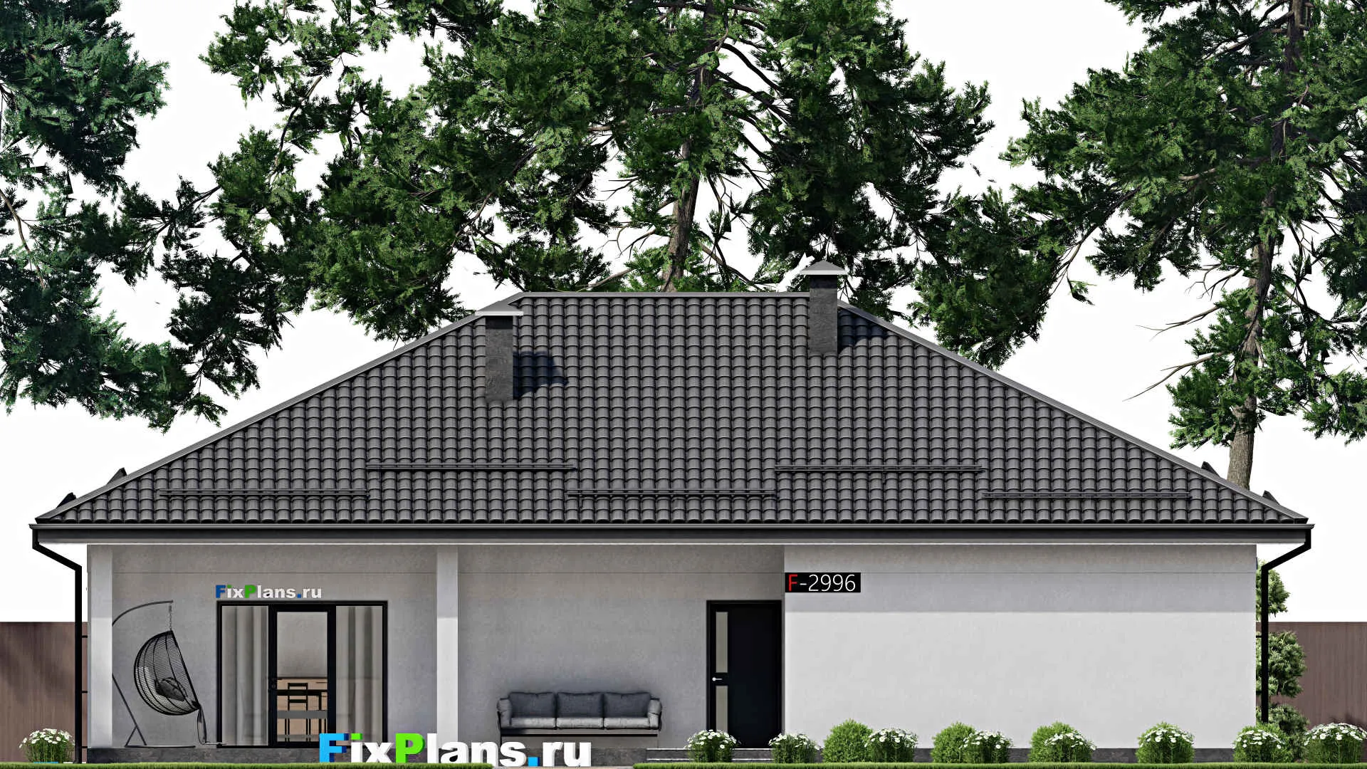 F-2996 - Проект одноэтажного дома 13 на 17, площадью 180 м² с террасой и 4 спальнями