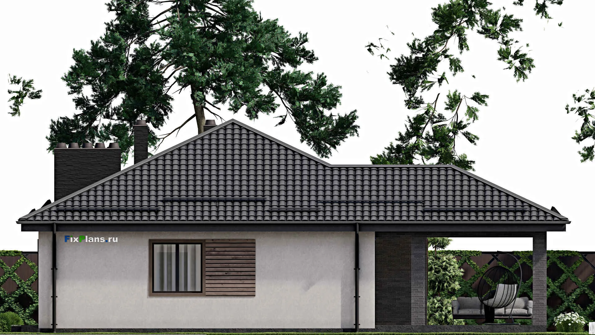 F-3095 - План одноэтажного дома 12 на 14, площадью 140 м² с террасой и 3 спальнями