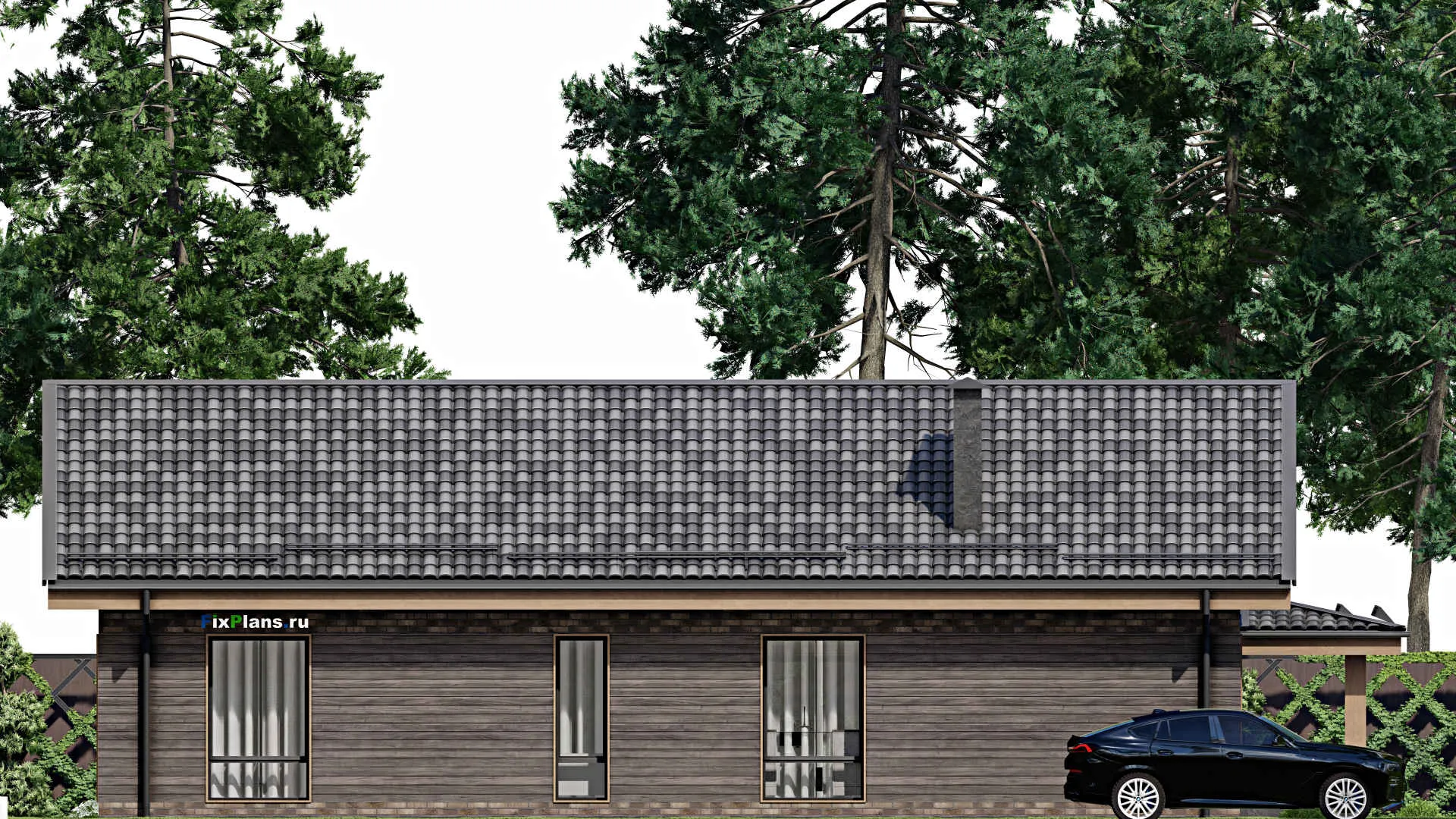 F-5102 - План одноэтажного дома 11 на 17, площадью 180 м² с террасой и 3 спальнями