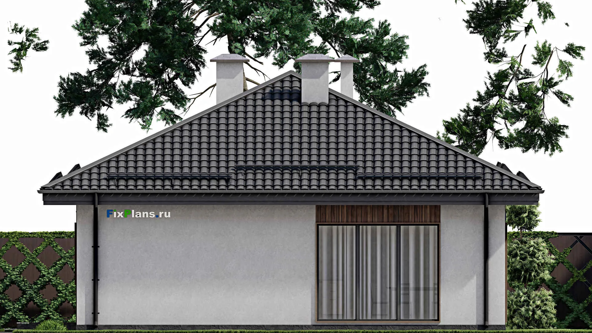 F-3590 - План одноэтажного дома 11 на 16, площадью 130 м² с гаражом на 2 машины и 2 спальнями