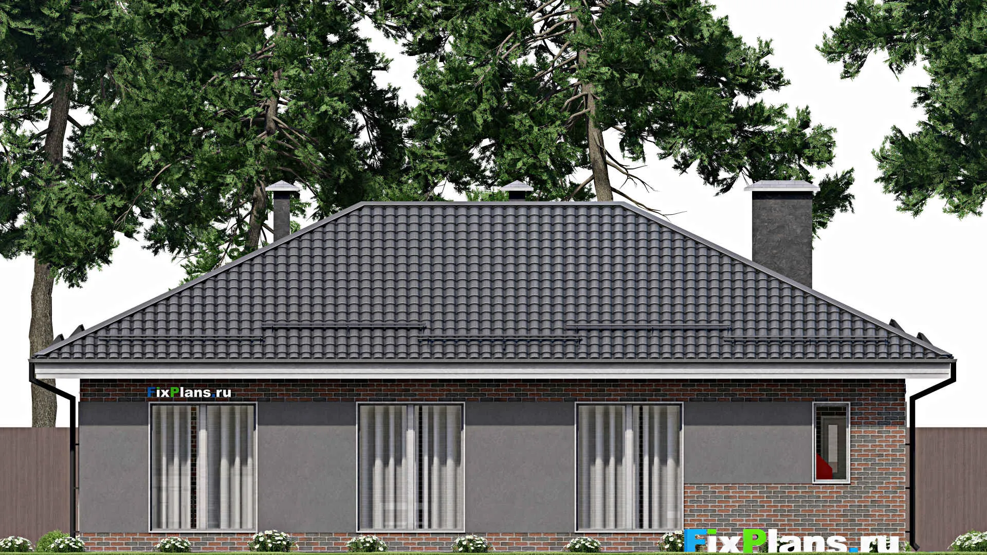 F-3635 - Проект одноэтажного дома 11 на 16, площадью 130 м² с гаражом на 2 машины и 2 спальнями