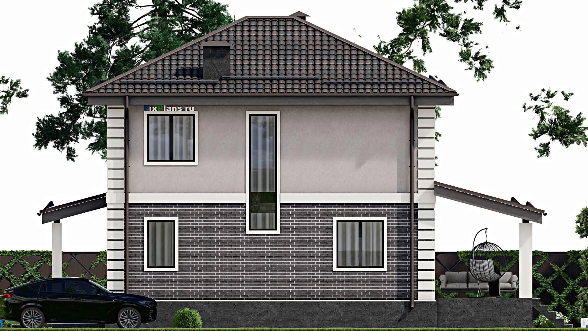 F-6452 - Проект двухэтажного дома 9 на 15, площадью 150 м² с террасой и 3 спальнями