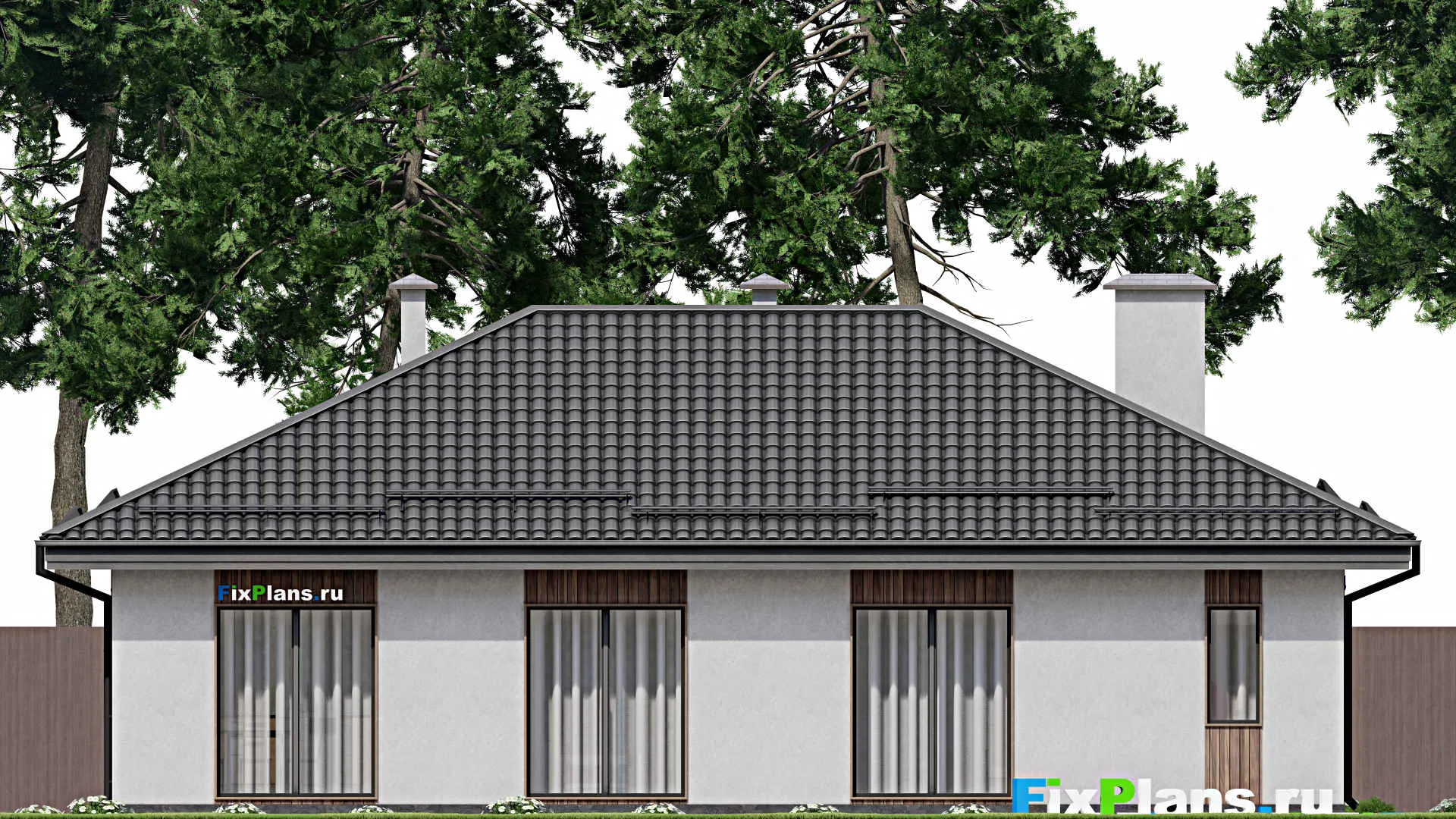 F-3590 - План одноэтажного дома 11 на 16, площадью 130 м² с гаражом на 2 машины и 2 спальнями