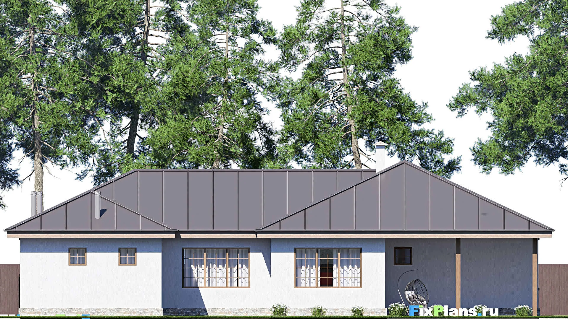 F-20780 - Проект одноэтажного дома 22 на 23, площадью 250 м² с спортзалом и 2 спальнями