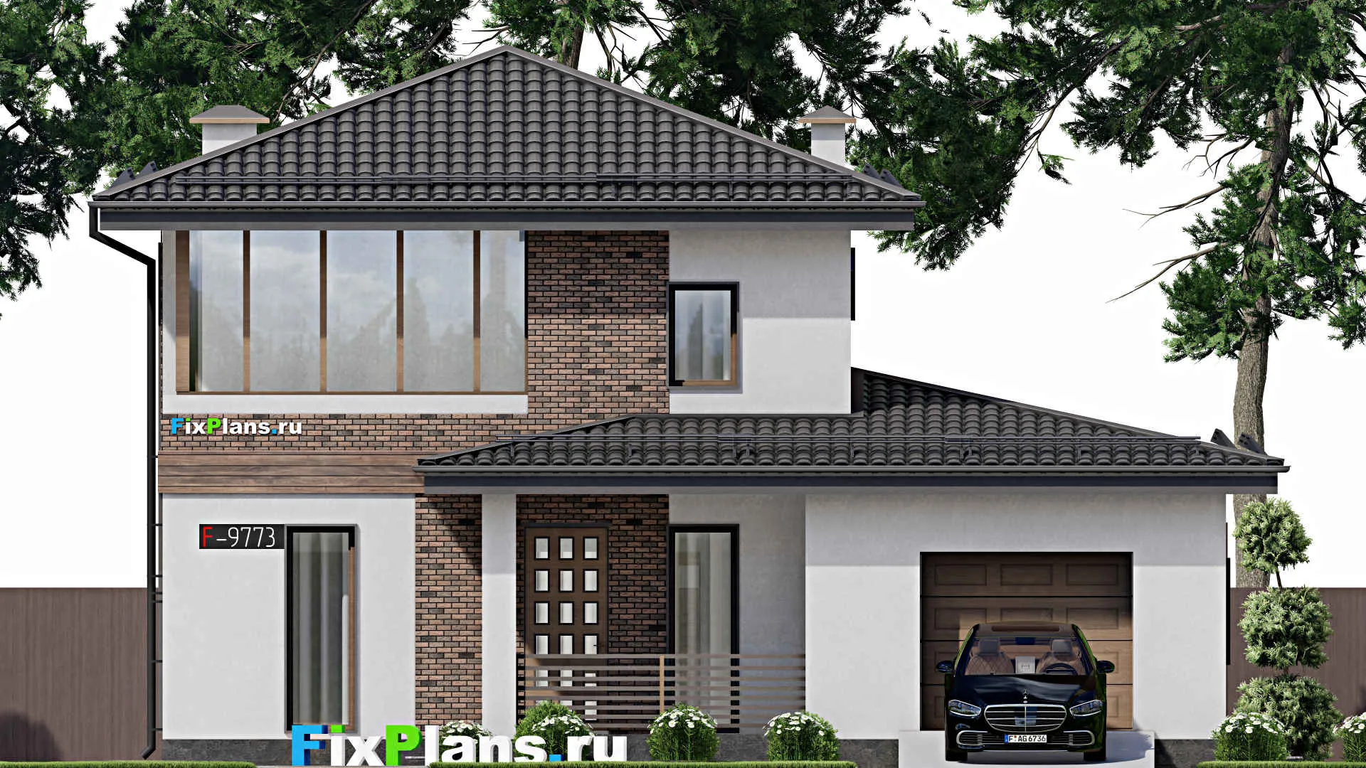 F-9773 - Проект двухэтажного дома 12 на 13, площадью 170 м² с гаражом на 1 машину и 2 спальнями