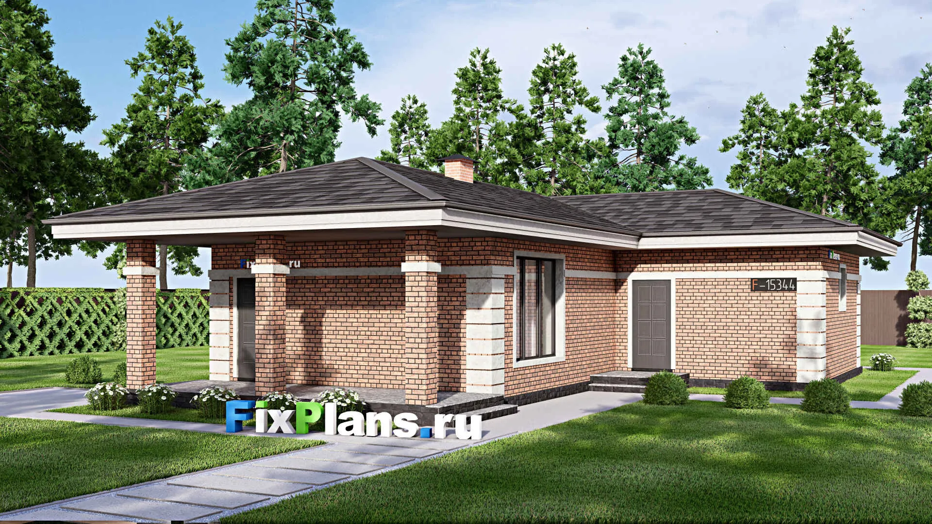 F-15344 - Проект бани 12 на 16, площадью 110 м² с терассой, бассейном и санузлом