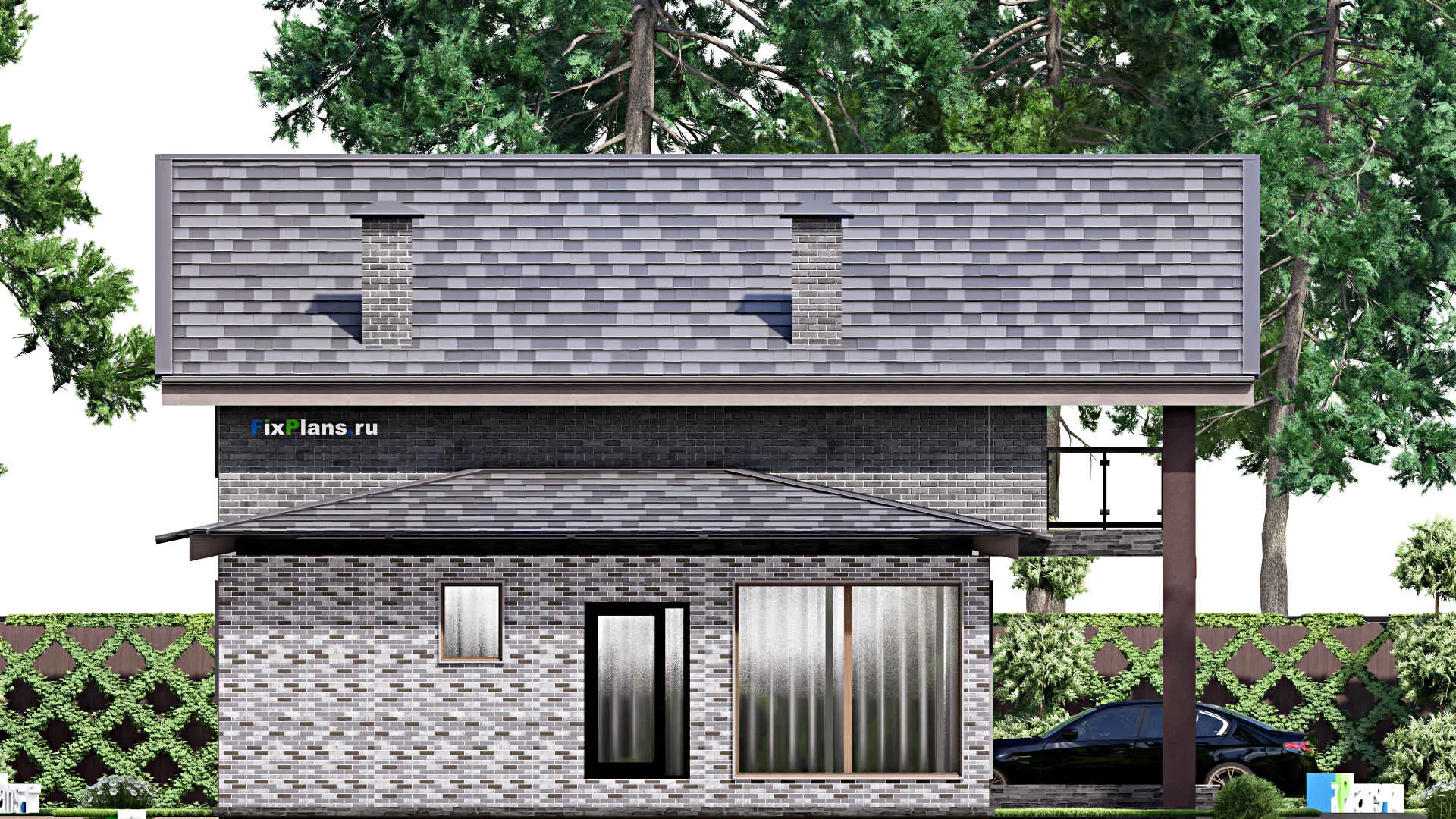 F-12464 - Планы дома с мансардой 12 на 13, площадью 210 м² с балконом, баней и 3 спальнями