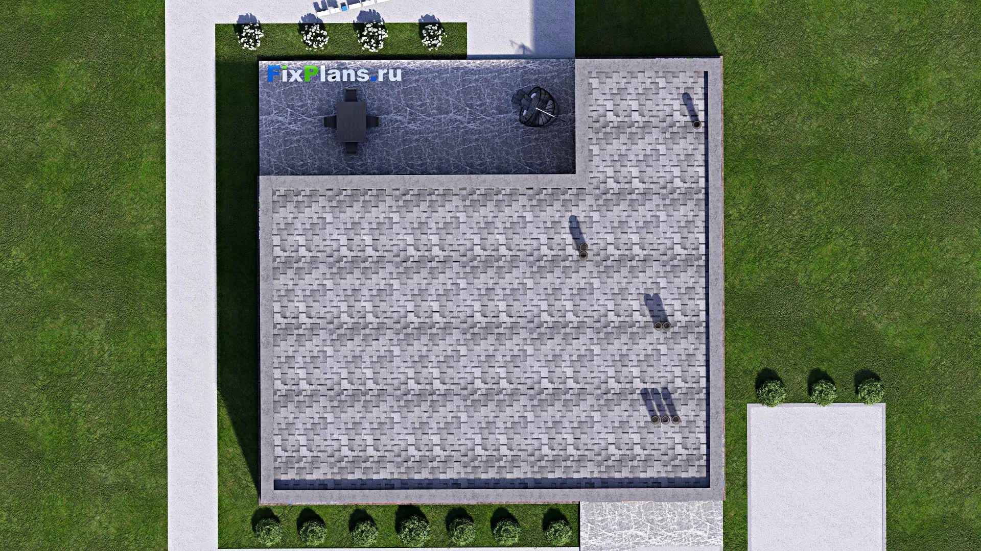 F-14048 - Проект одноэтажного дома 14 на 15, площадью 160 м² с террасой и 3 спальнями