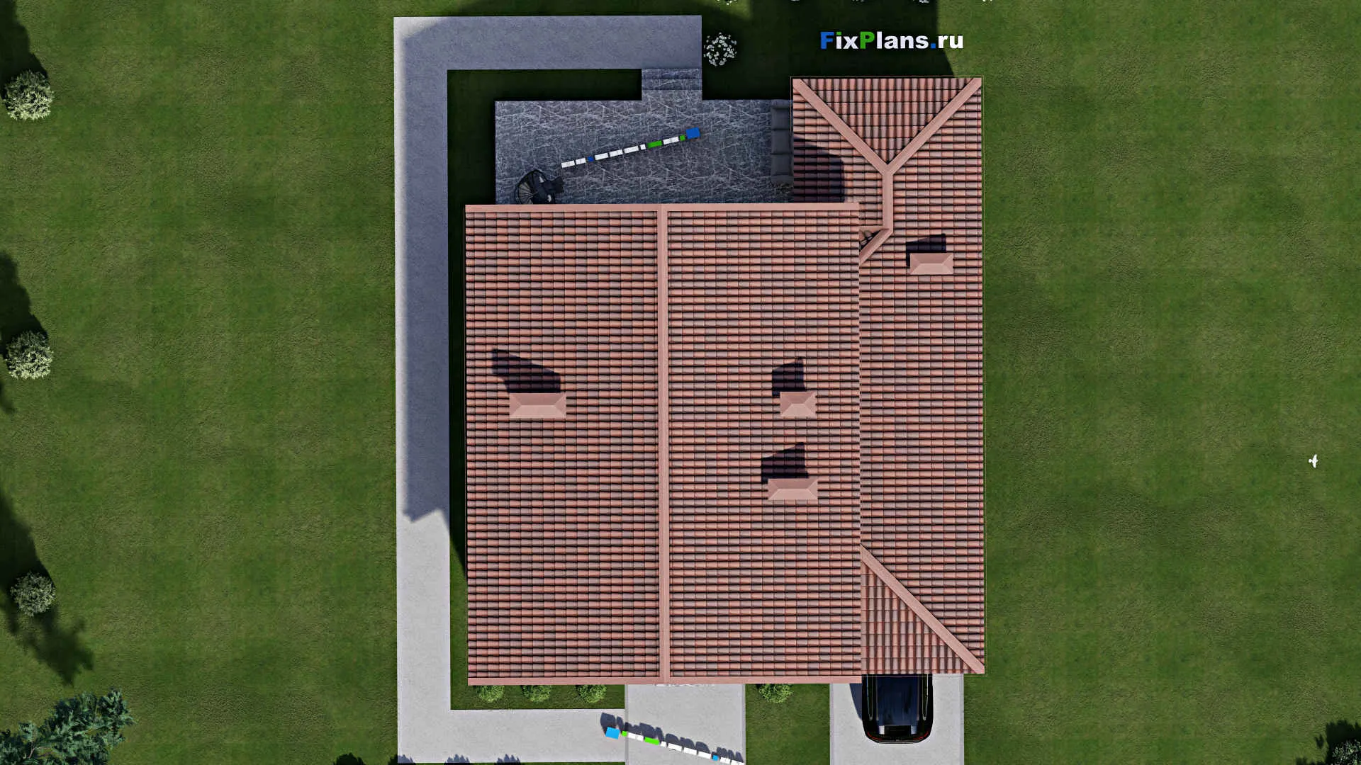 F-10106 - Планы дома с мансардой 14 на 16, площадью 260 м² с террасой, баней и 3 спальнями