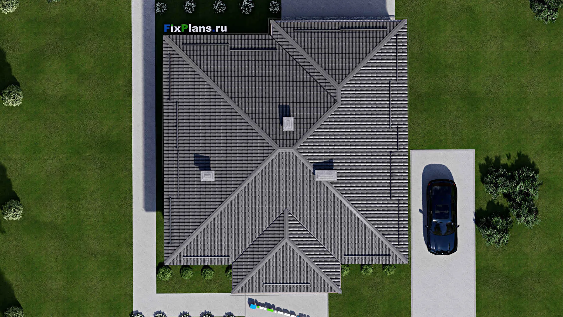 F-4616 - Проект одноэтажного дома 14 на 15, площадью 170 м² с террасой и 3 спальнями