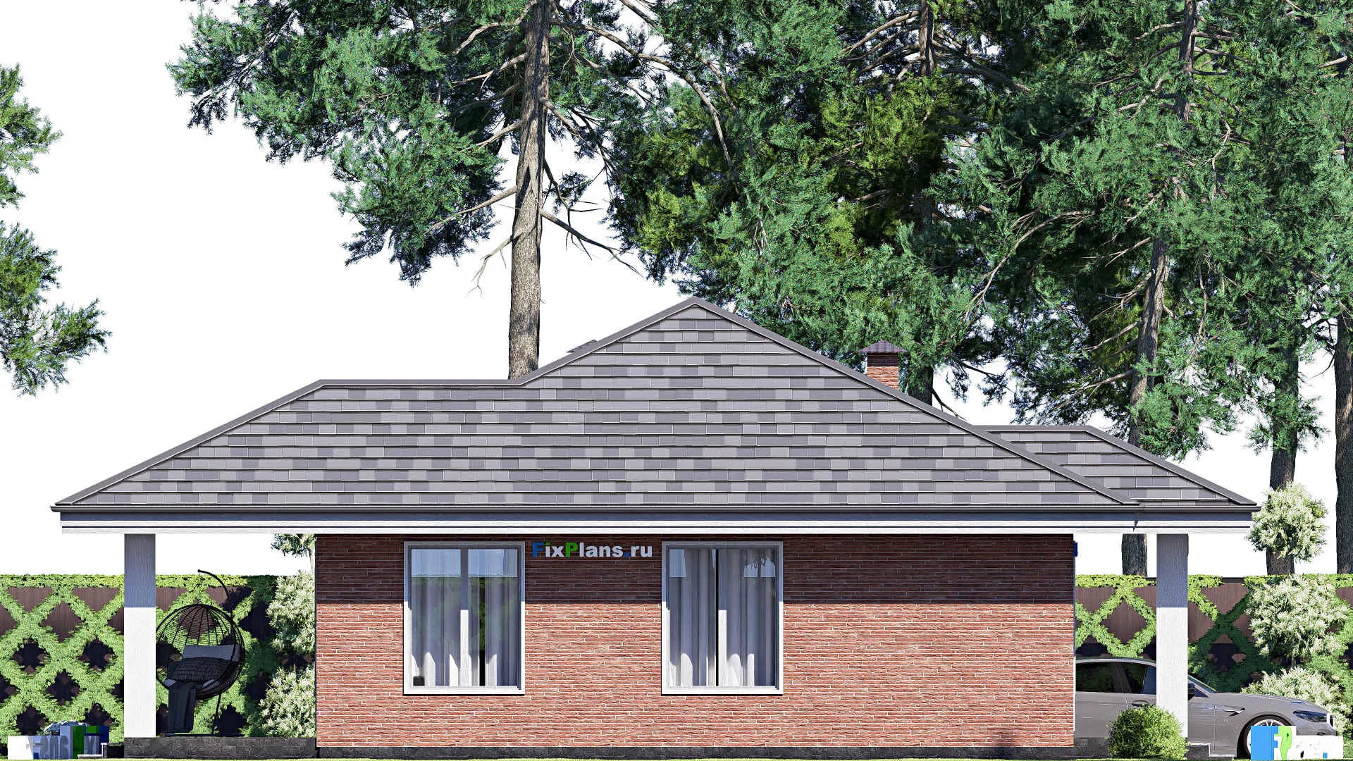 F-19295 - Проект одноэтажного дома 11 на 14, площадью 100 м² с террасой и 2 спальнями