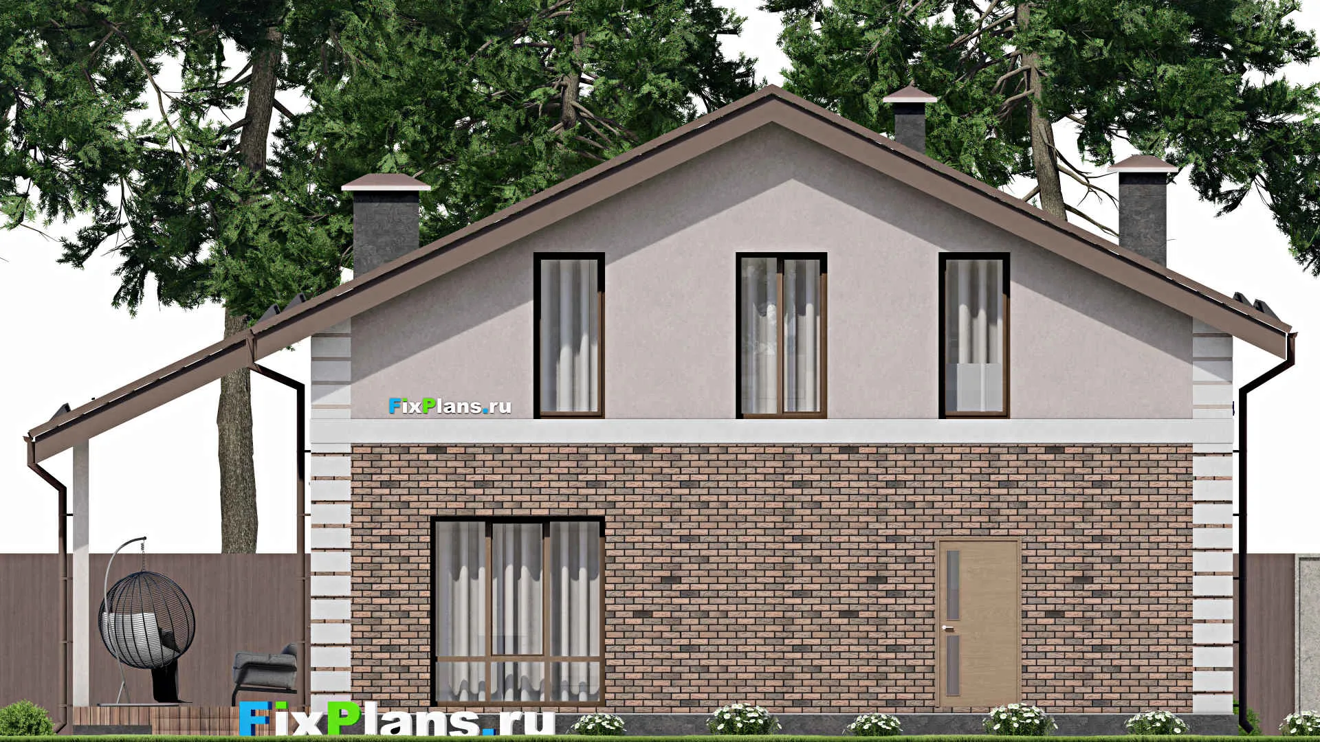 F-8207 - Проект дома с мансардой 12 на 14, площадью 240 м² с террасой и 1 спальнями