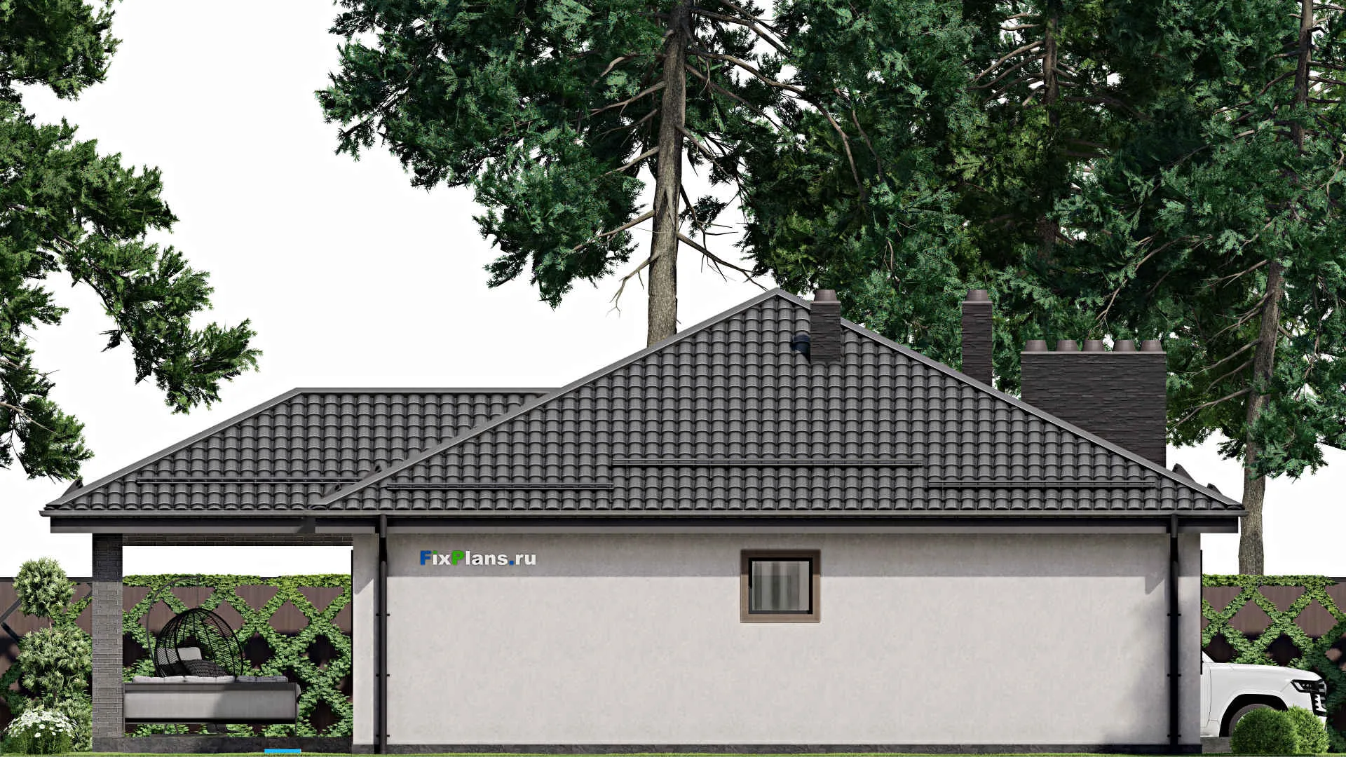 F-3095 - План одноэтажного дома 12 на 14, площадью 140 м² с террасой и 3 спальнями