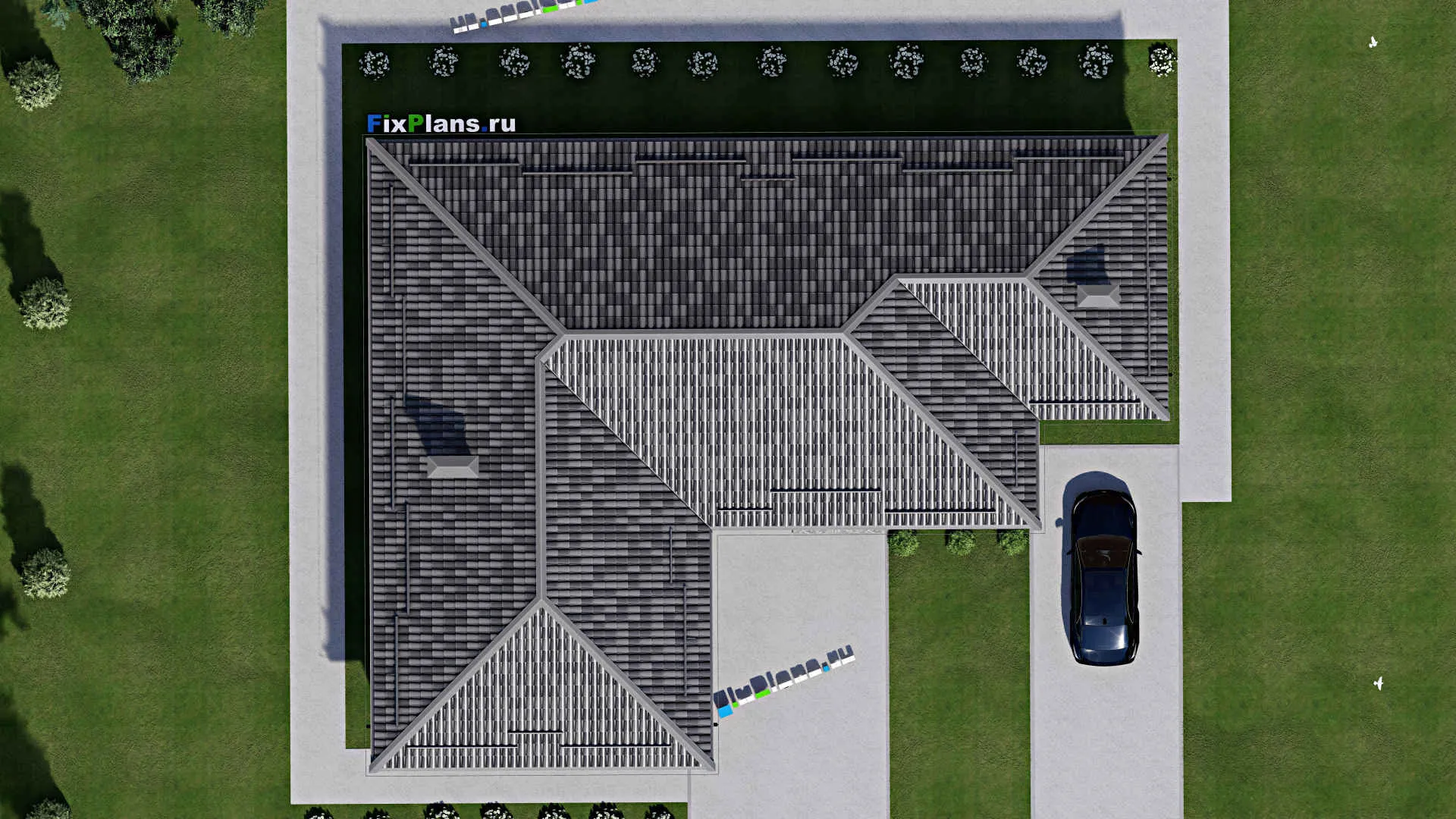 F-5876 - Проект одноэтажного дома 16 на 21, площадью 190 м² с баней, бассейном и 2 спальнями