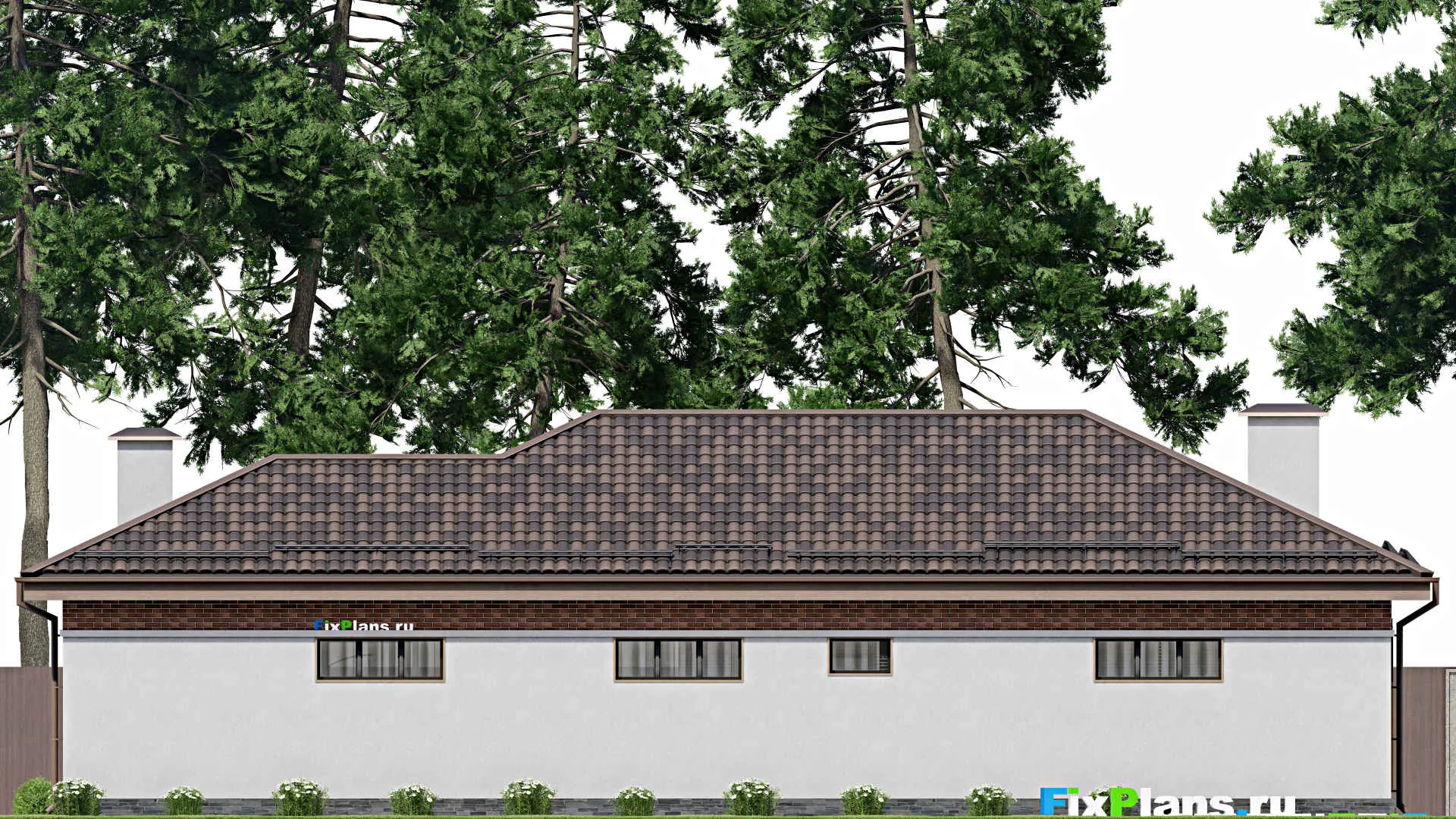 F-8162 - План одноэтажного дома 16 на 21, площадью 190 м² с террасой, баней, бассейном и 2 спальнями