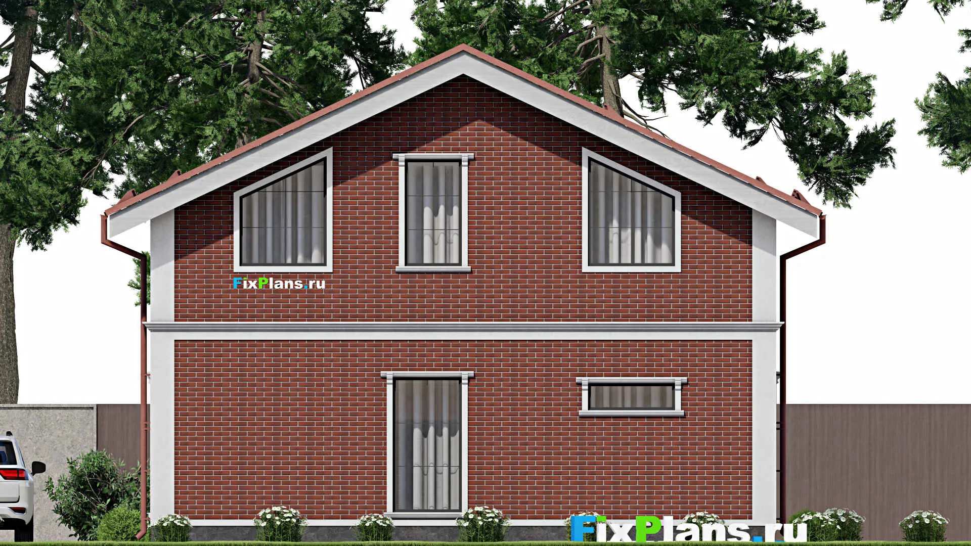 F-2843 - Проект дома с мансардой 8 на 11, площадью 120 м² с балконом и 3 спальнями