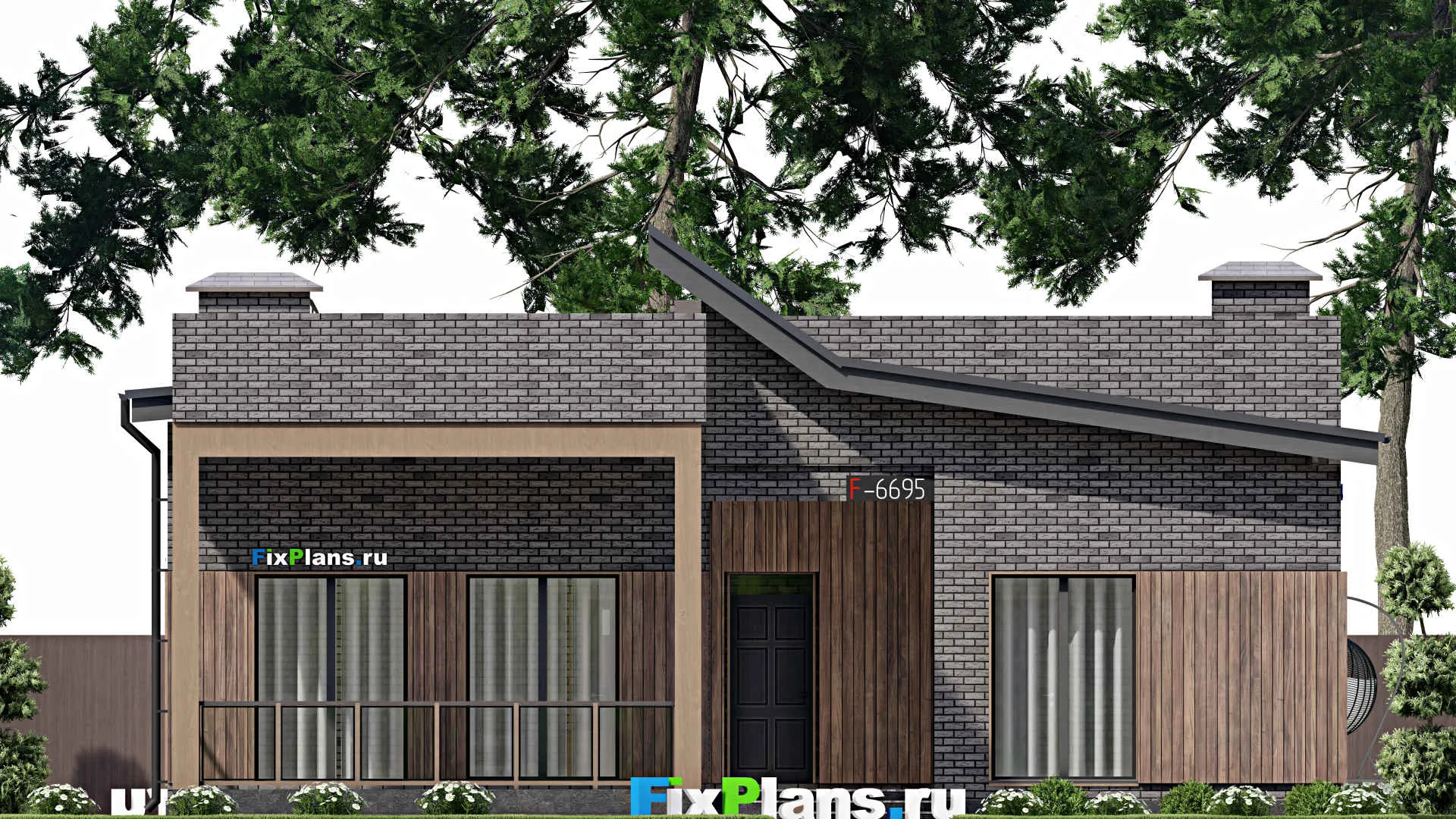 F-6695 - Проект одноэтажного дома 14 на 21, площадью 180 м² с террасой и 5 спальнями