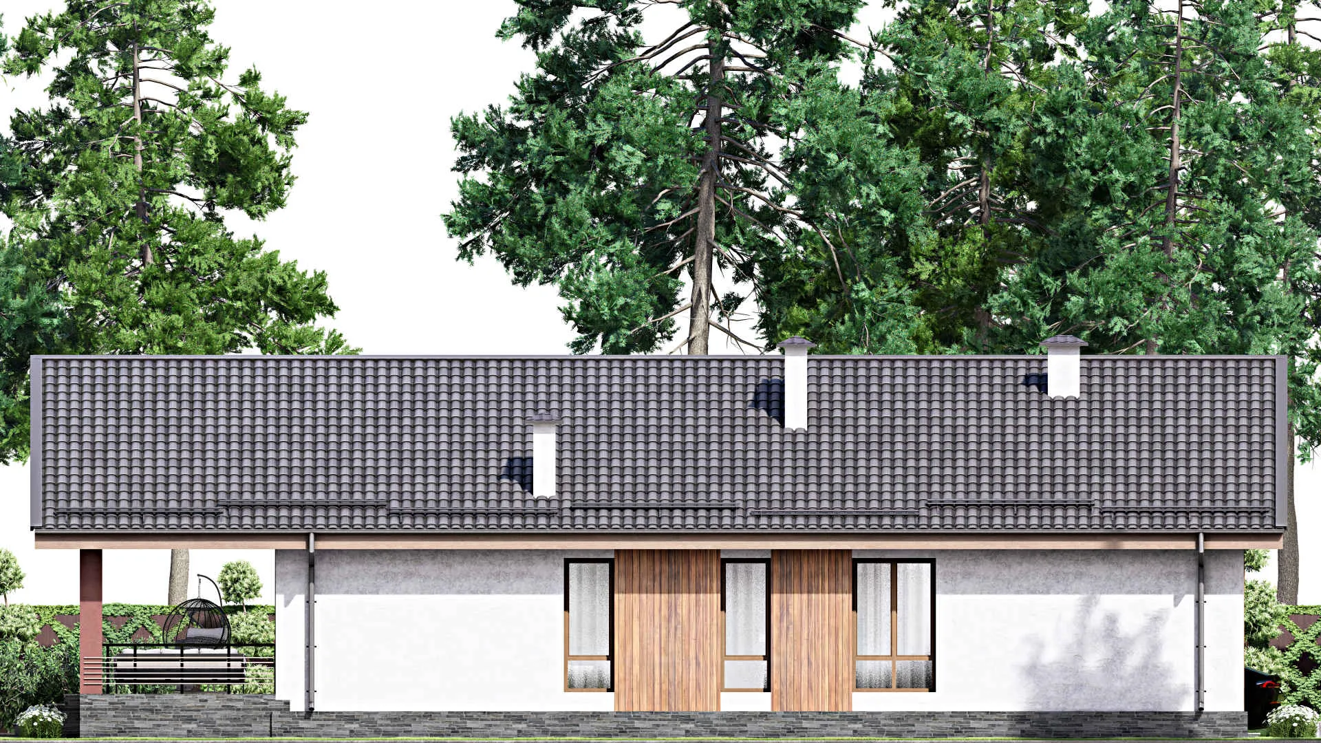 F-12554 - Проект одноэтажного дома 12 на 13, площадью 200 м² с террасой и 5 спальнями