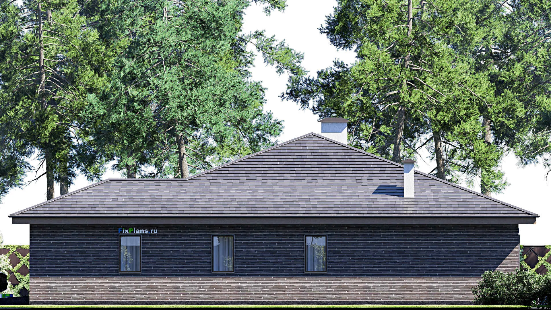 F-17954 - План одноэтажного дома 20 на 21, площадью 320 м² с террасой, гаражом на 2 машины и 2 спальнями