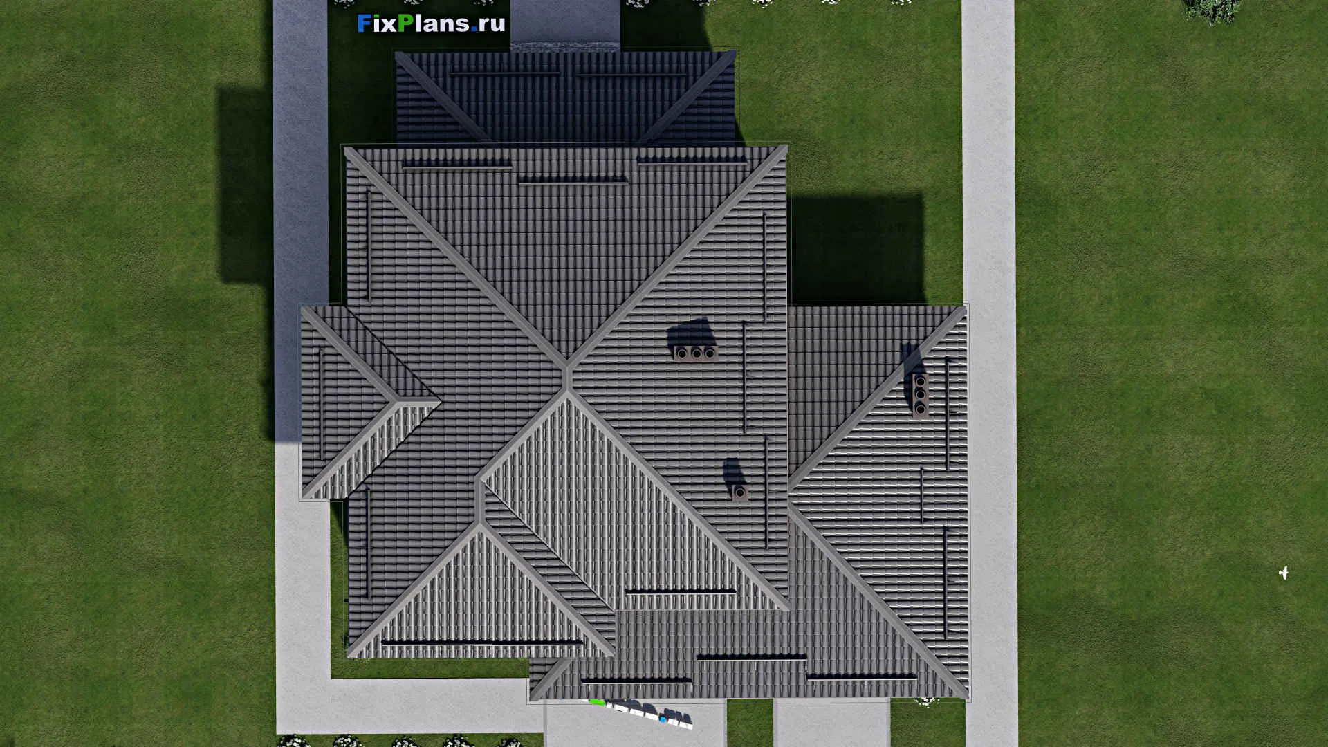 F-3887 - Планы двухэтажного дома 14 на 17, площадью 240 м² с террасой, гаражом на 1 машину и 4 спальнями