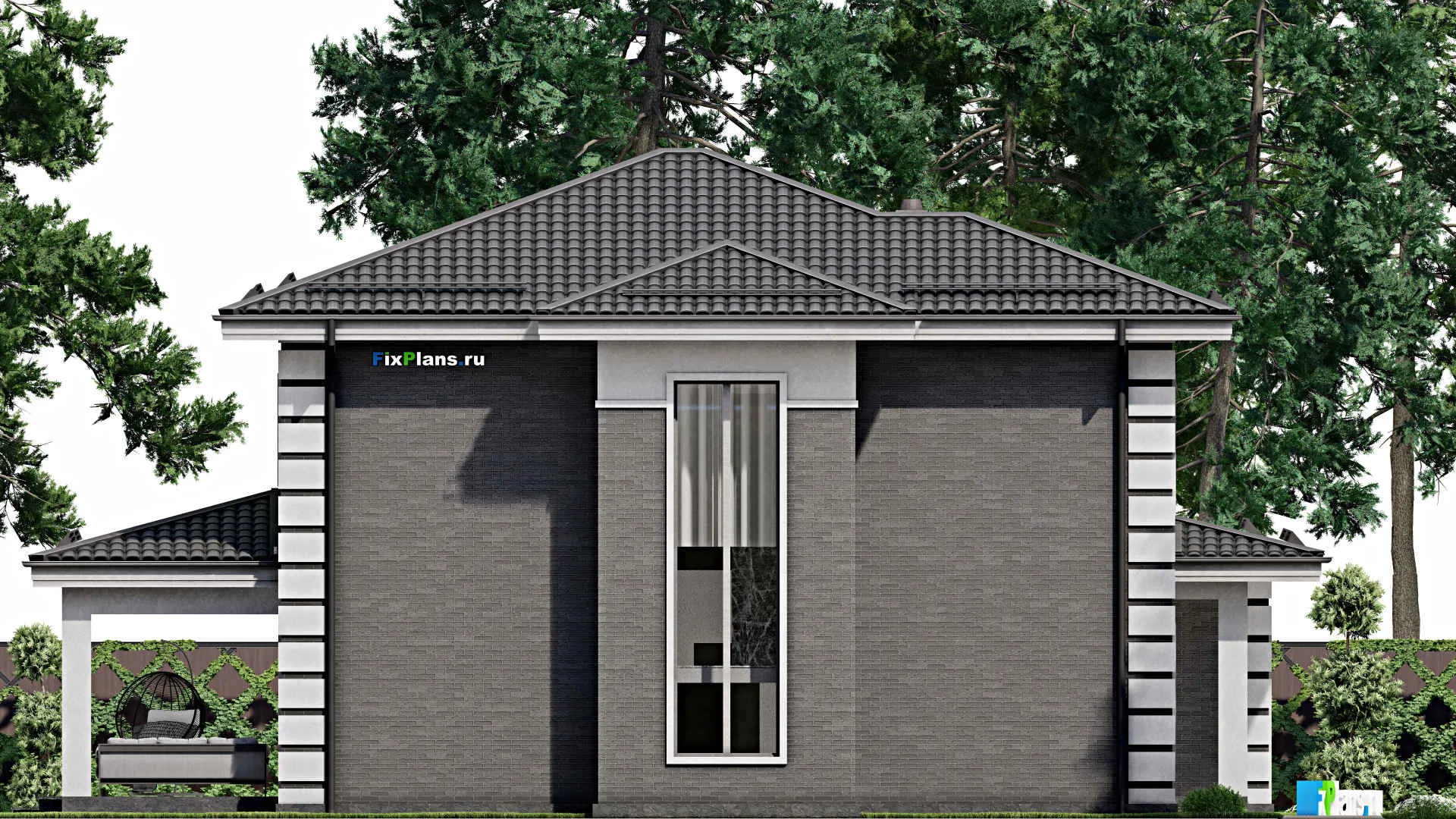 F-3887 - Планы двухэтажного дома 14 на 17, площадью 240 м² с террасой, гаражом на 1 машину и 4 спальнями