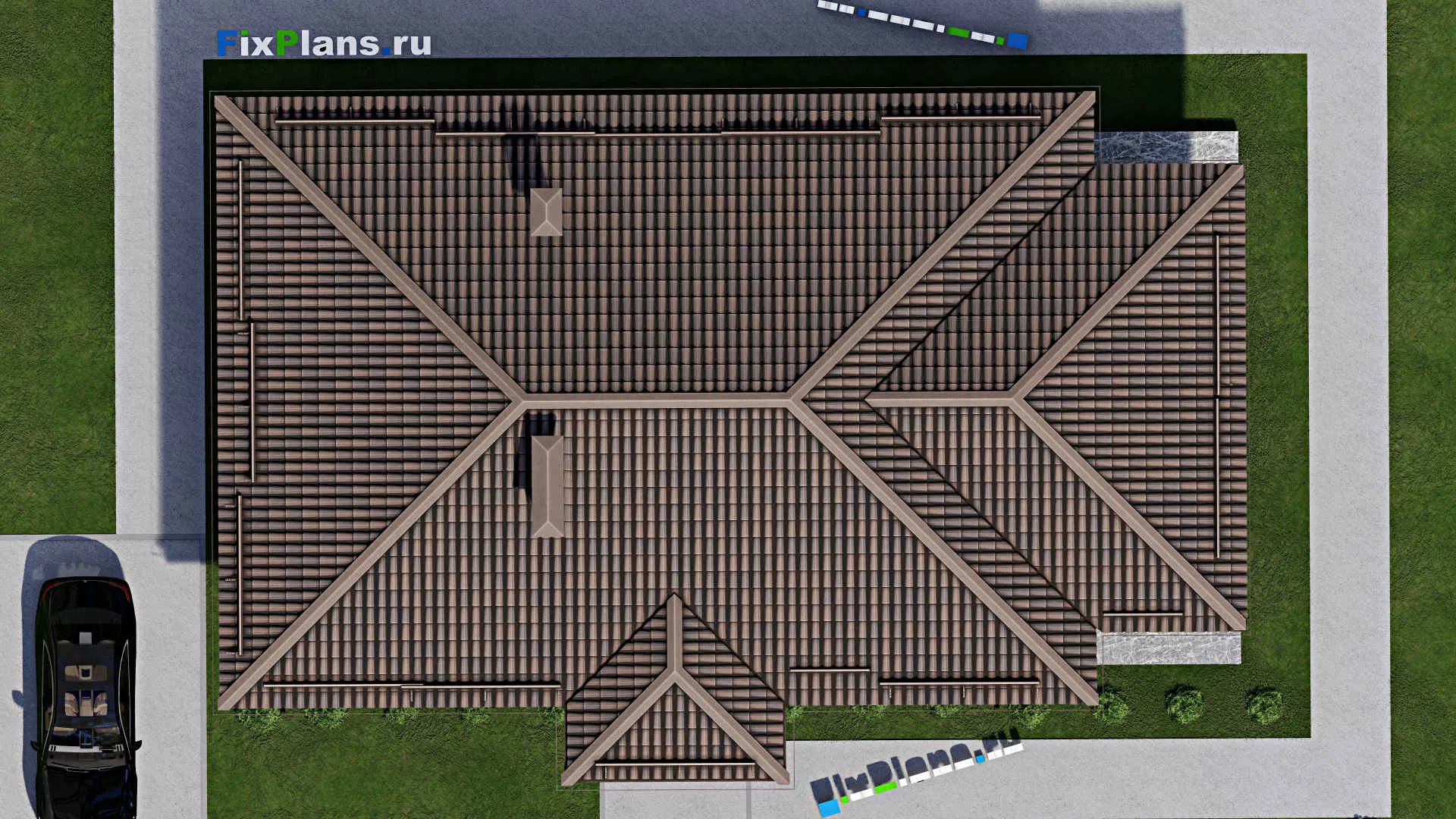 F-8414 - Проект одноэтажного дома 12 на 15, площадью 160 м² с террасой и 4 спальнями