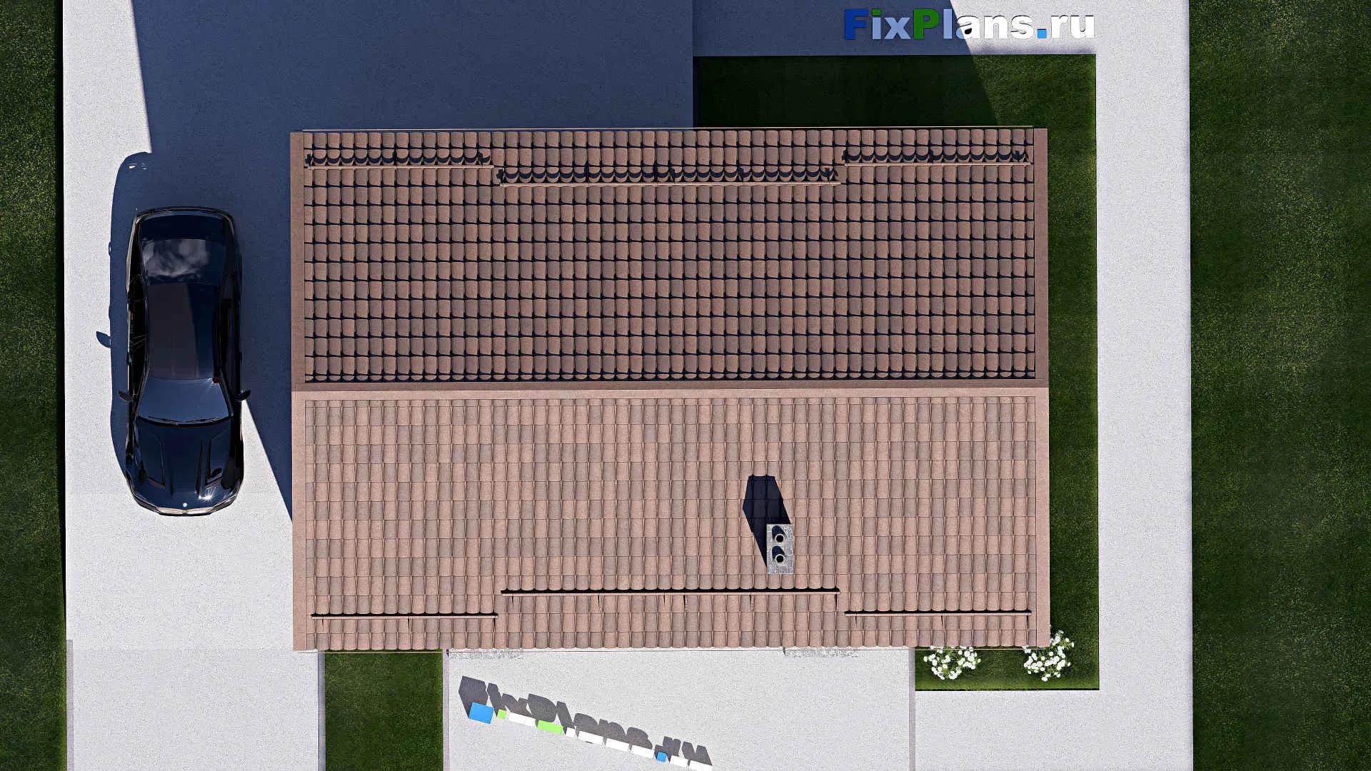 F-17459 - Проект дома с мансардой 7 на 12, площадью 110 м² с гаражом на 2 машины и 1 спальнями