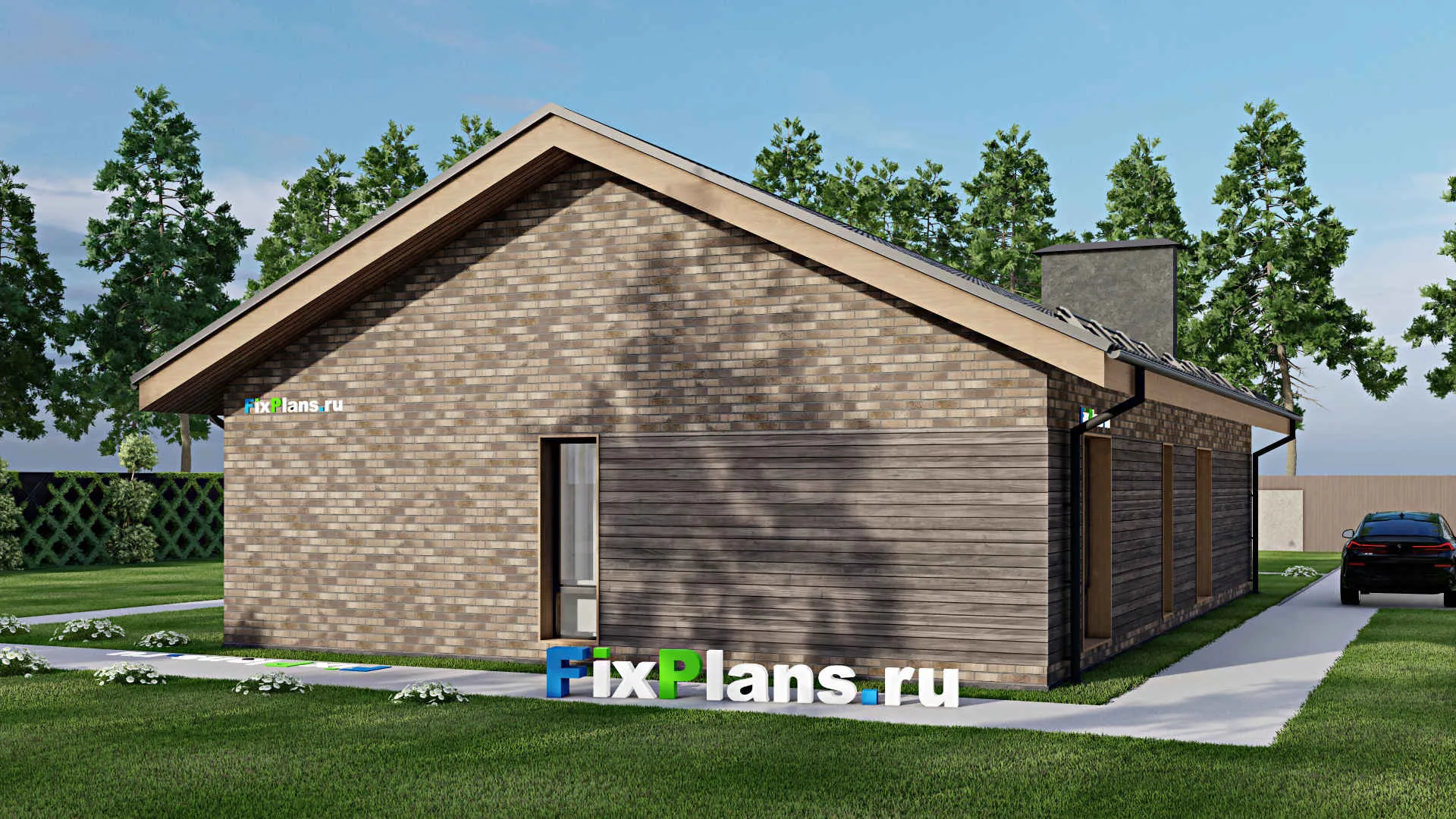 F-5102 - План одноэтажного дома 11 на 17, площадью 180 м² с террасой и 3 спальнями