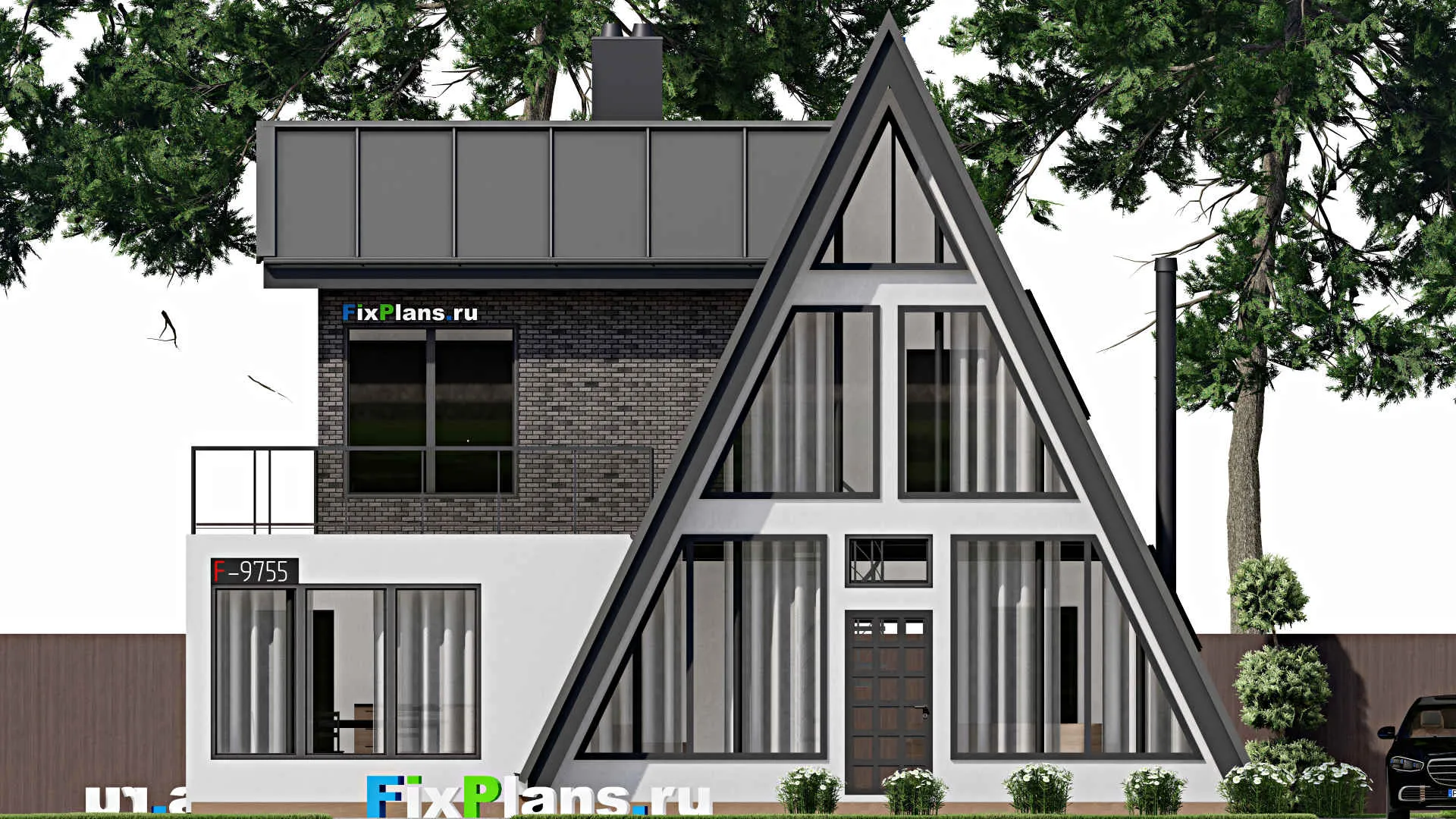 F-9755 - Проект дома с мансардой 13 на 13, площадью 200 м² с террасой, балконом и 3 спальнями