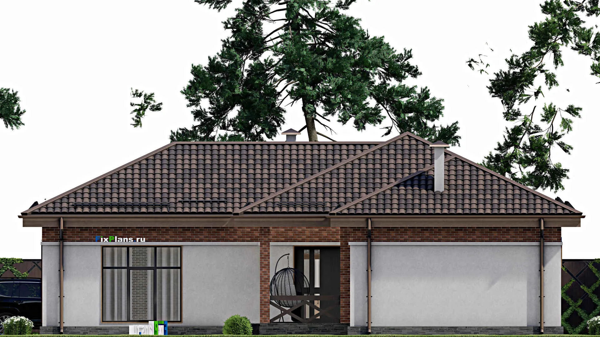 F-8162 - План одноэтажного дома 16 на 21, площадью 190 м² с террасой, баней, бассейном и 2 спальнями