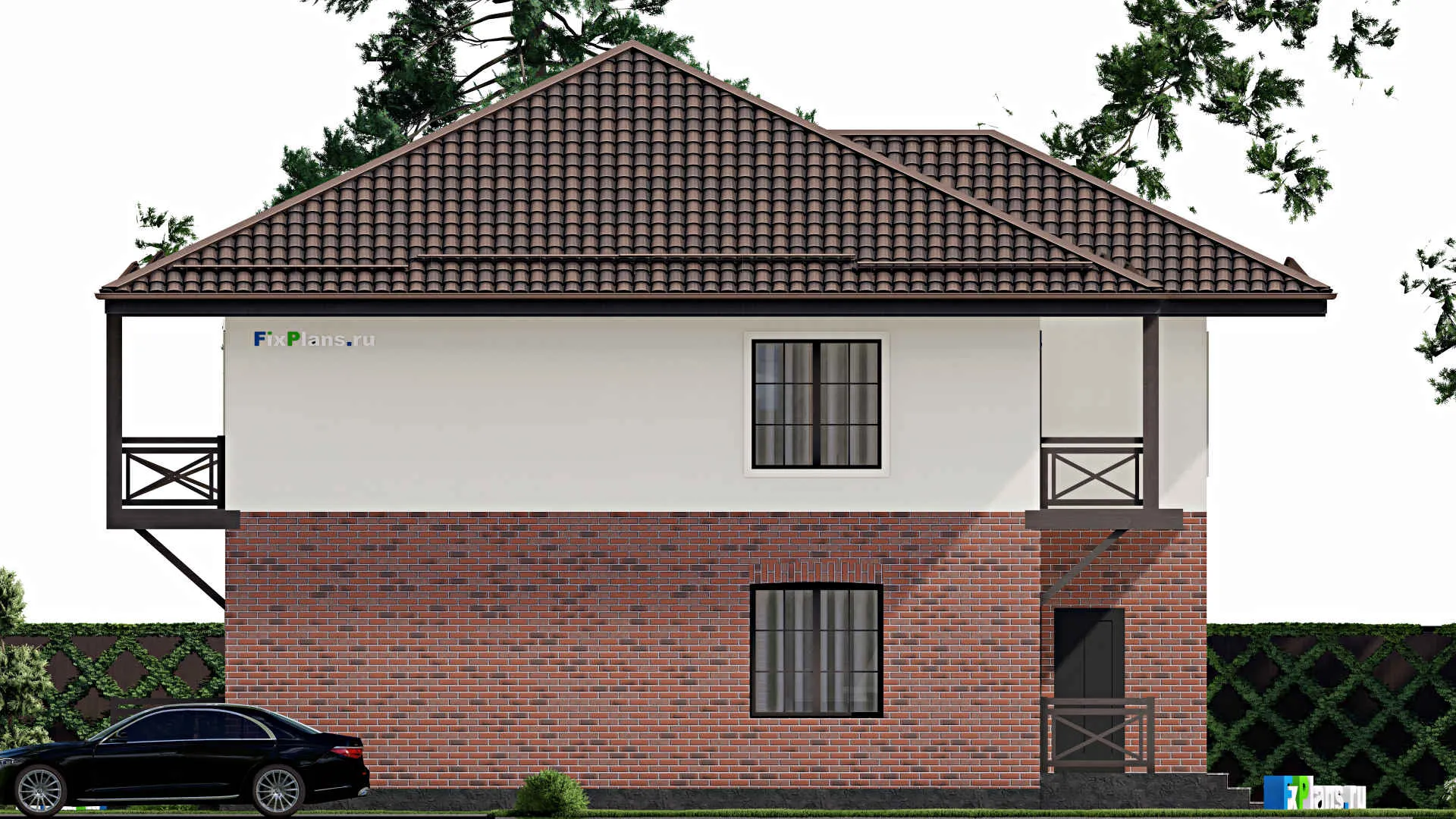 F-8558 - Проект двухэтажного дома 13 на 14, площадью 270 м² с террасой, балконом и 5 спальнями