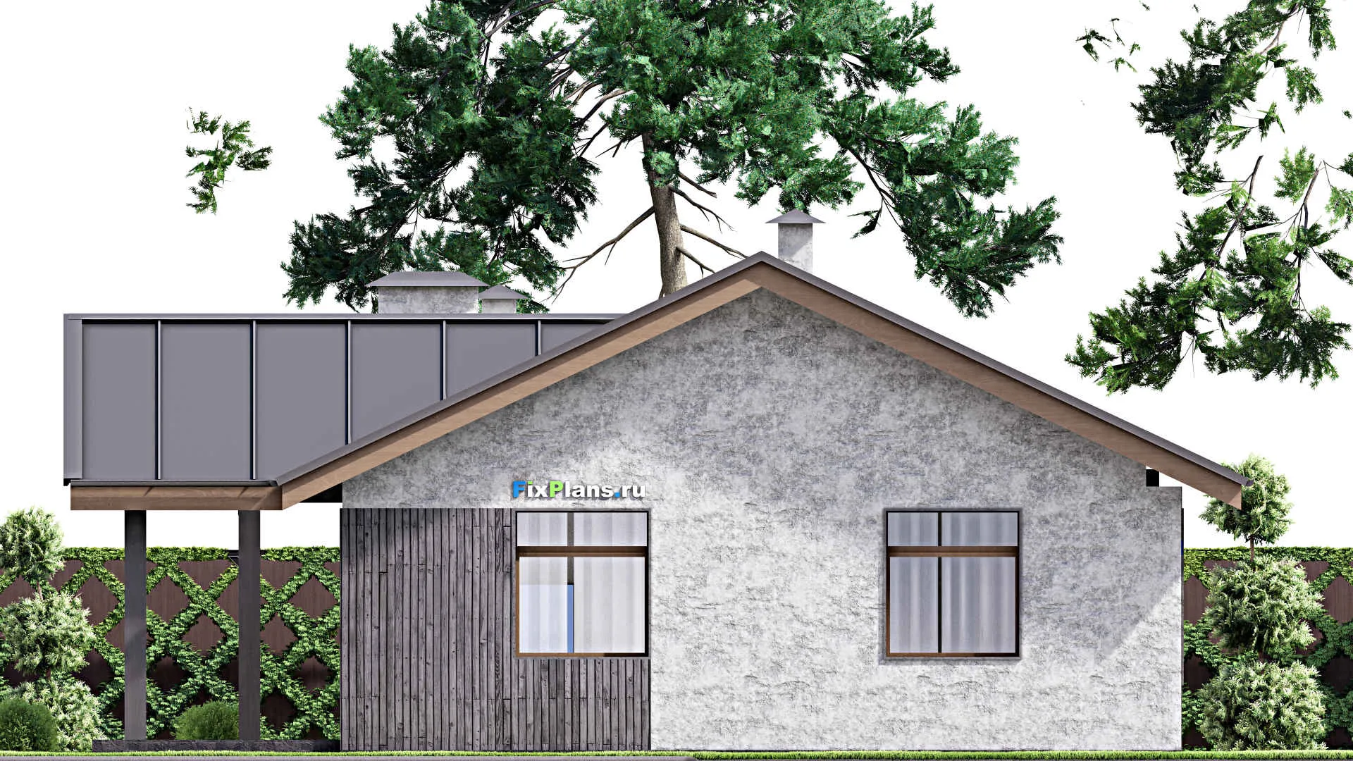 F-14561 - Проект одноэтажного дома 13 на 15, площадью 140 м² с террасой и 3 спальнями