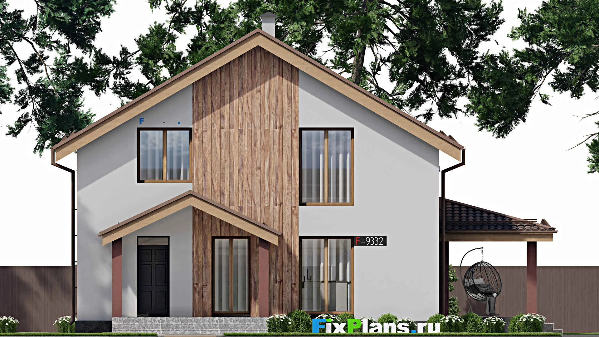 F-9332 - Проект дома с мансардой 13 на 15, площадью 200 м² с террасой и 3 спальнями