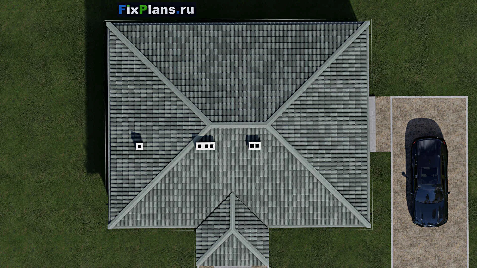 F-1187 - Проект одноэтажного дома 10 на 10, площадью 120 м² с террасой и 3 спальнями