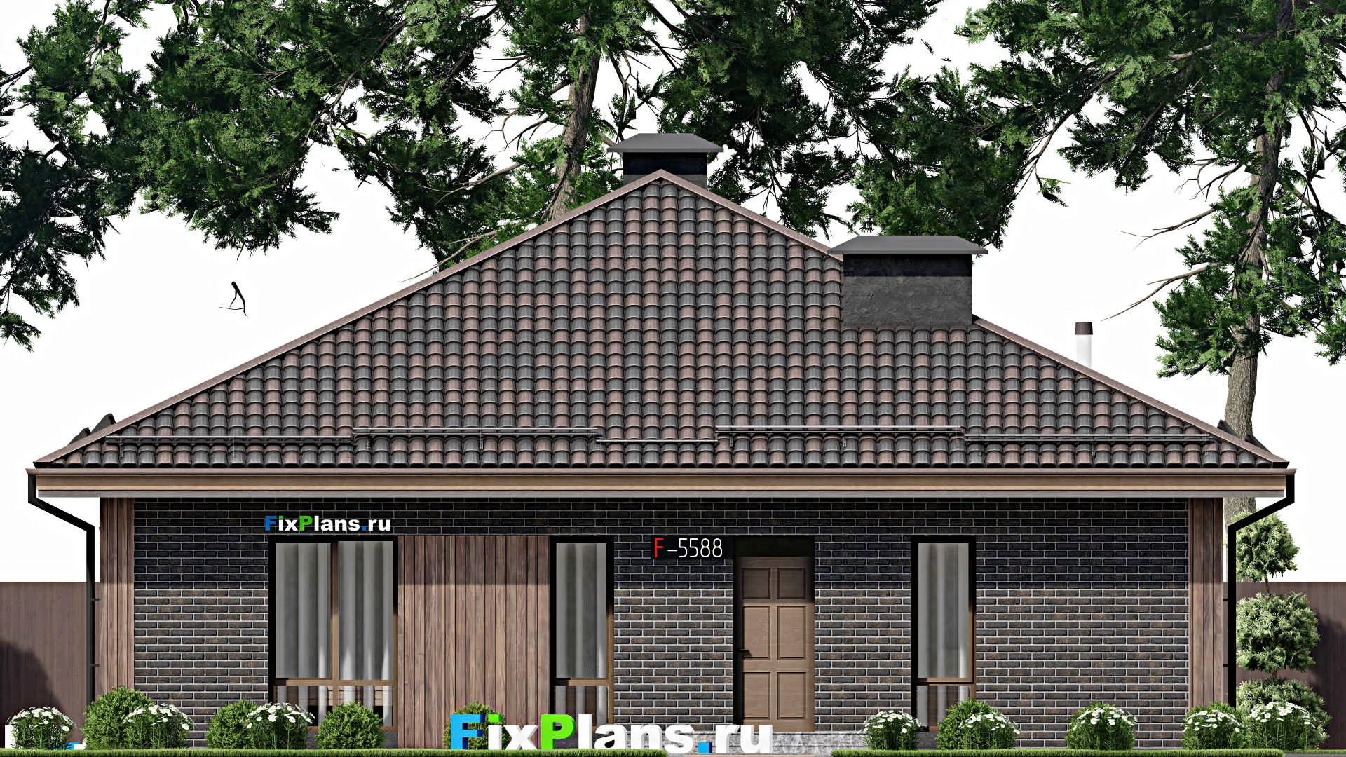 F-5588 - Проект одноэтажного дома 14 на 14, площадью 150 м² с 4 спальнями