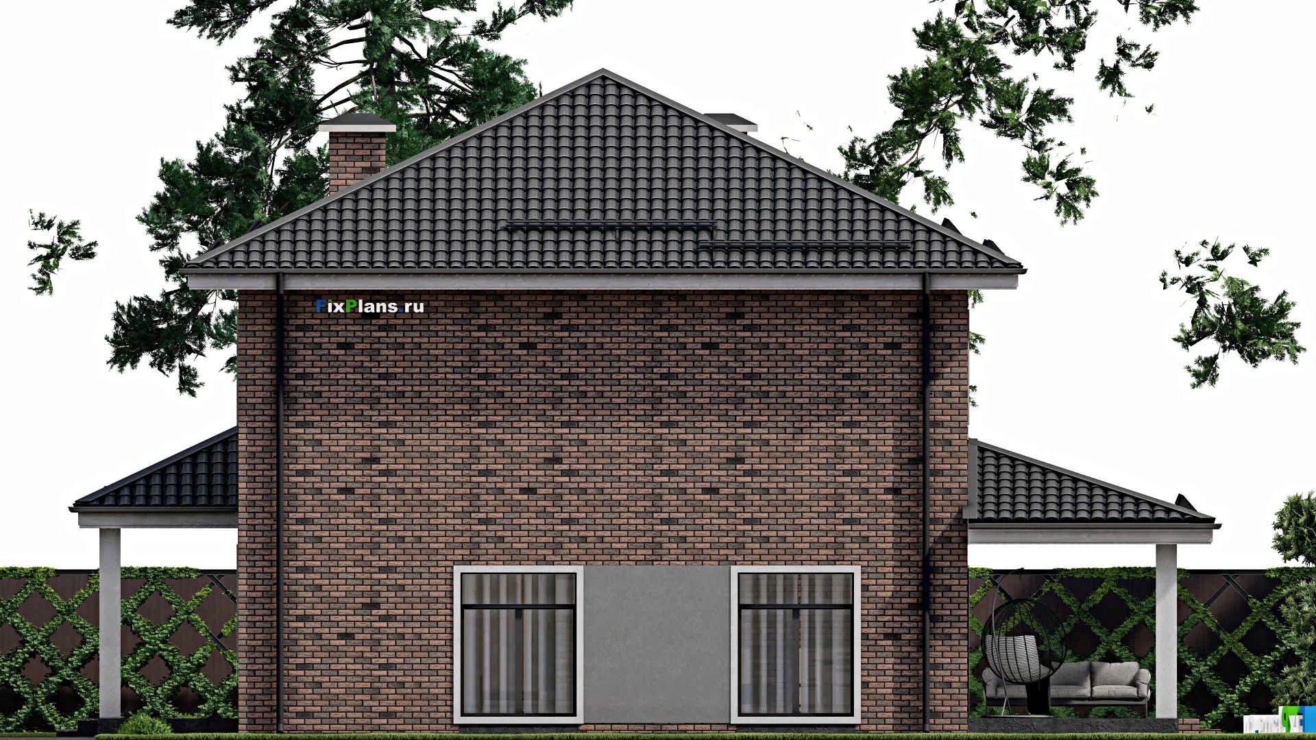 F-3797 - Проект двухэтажного дома 11 на 17, площадью 230 м² с террасой, гаражом на 2 машины и 4 спальнями